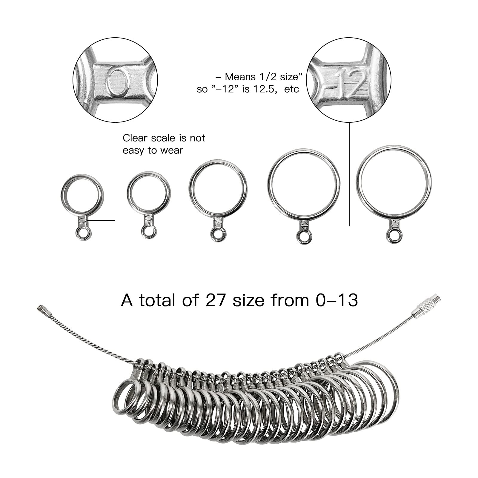 **Metal Ring Sizer Tool for Men & Women (US 1-13 with Half Sizes) – Accurate Finger Ring Measuring Gauge for Jewelry Shopping & Engagement Ring Sizing**