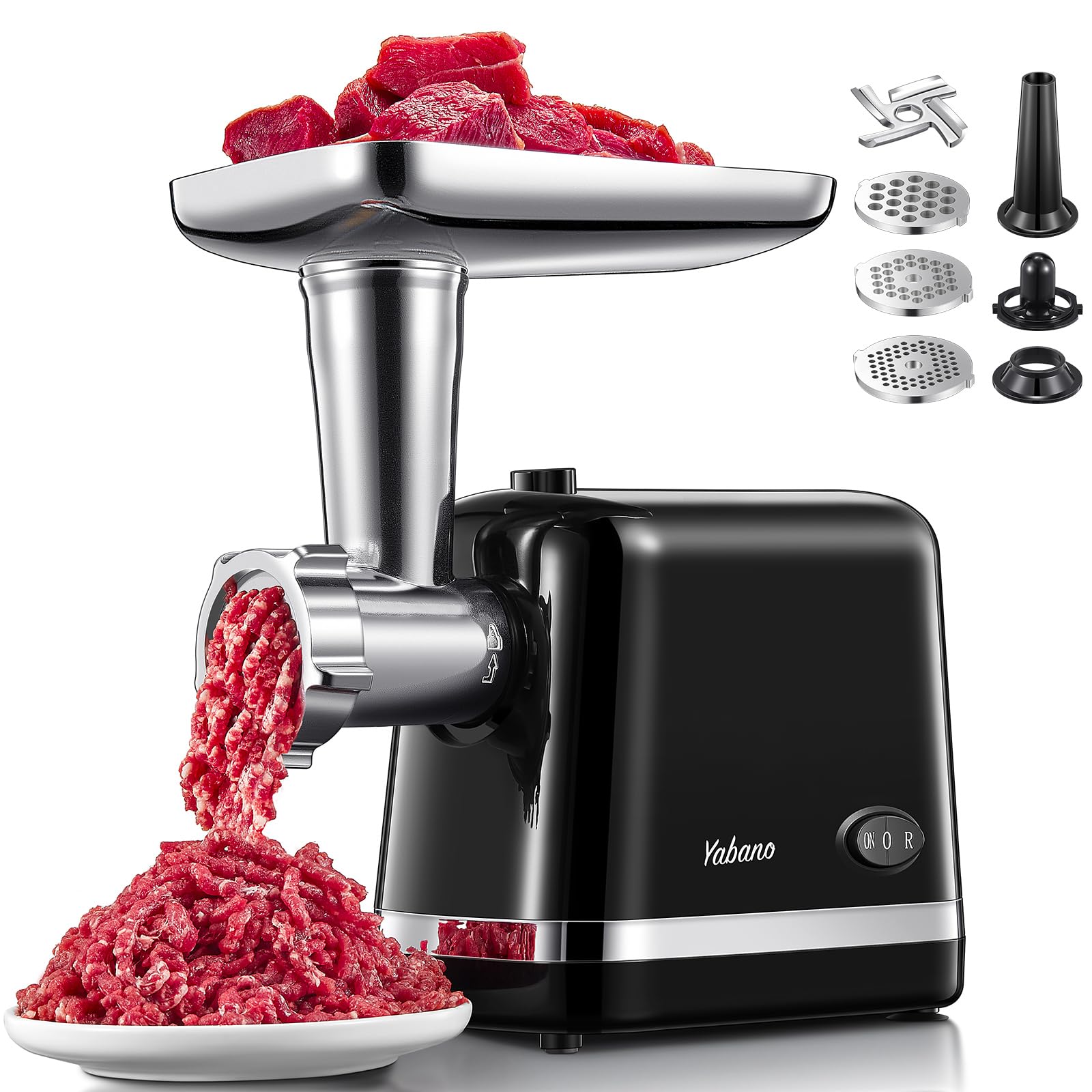 Heavy Duty Electric Meat Grinder with Sausage Stuffer & Kubbe Kit - 3 Stainless Steel Grinder Plates for Home Kitchen, Butcher Shop & Camping (Black) | Perfect for Ground Beef, Sausages & Homemade Pet Food