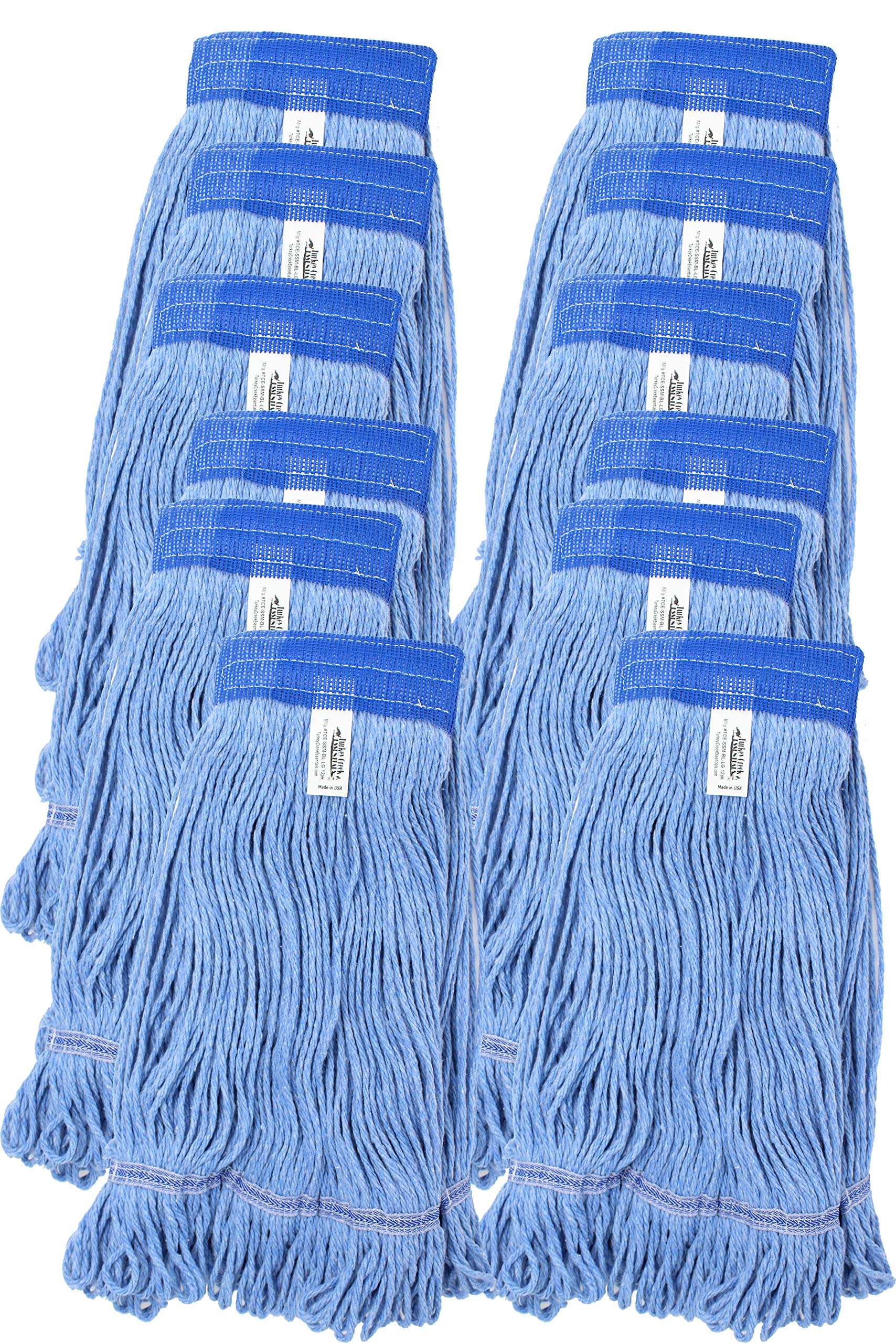 Turkey Creek Essentials Commercial Grade Heavy Duty Large Mop Head - 12 Pack of USA Made 4-Ply Synthetic Yarn Replacement Mop Heads with Looped Ends for Industrial & Commercial Cleaning - Perfect for Restaurants, Schools, and Hospitals