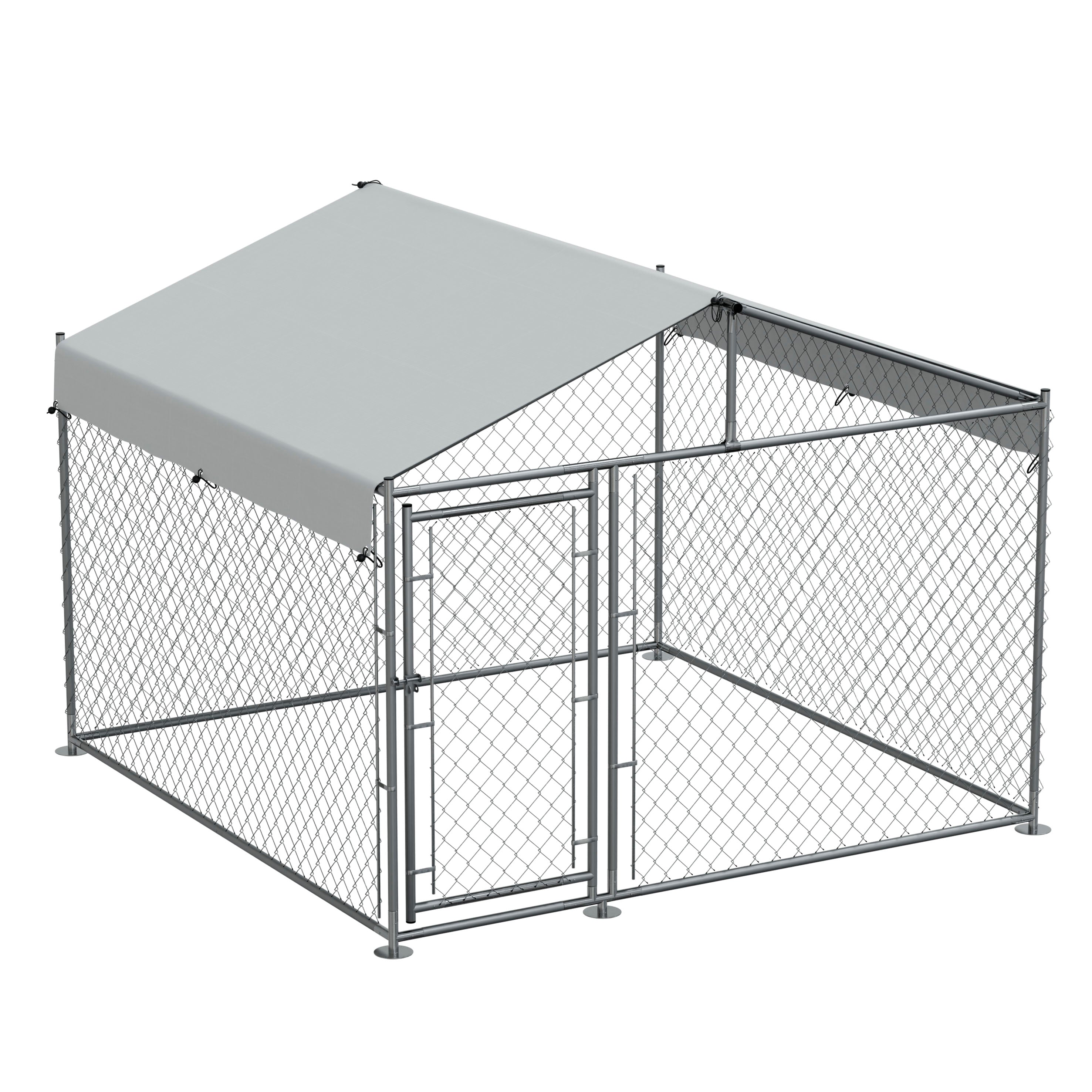 Heavy Duty Galvanized Steel Dog Kennel with Waterproof Roof Cover & Secure Chain Link Fencing - 6.5x6.5x5ft (2x2x1.5m) Outdoor Dog Cage - Perfect for Backyard, Garden, or Kennel Use - Model DG281