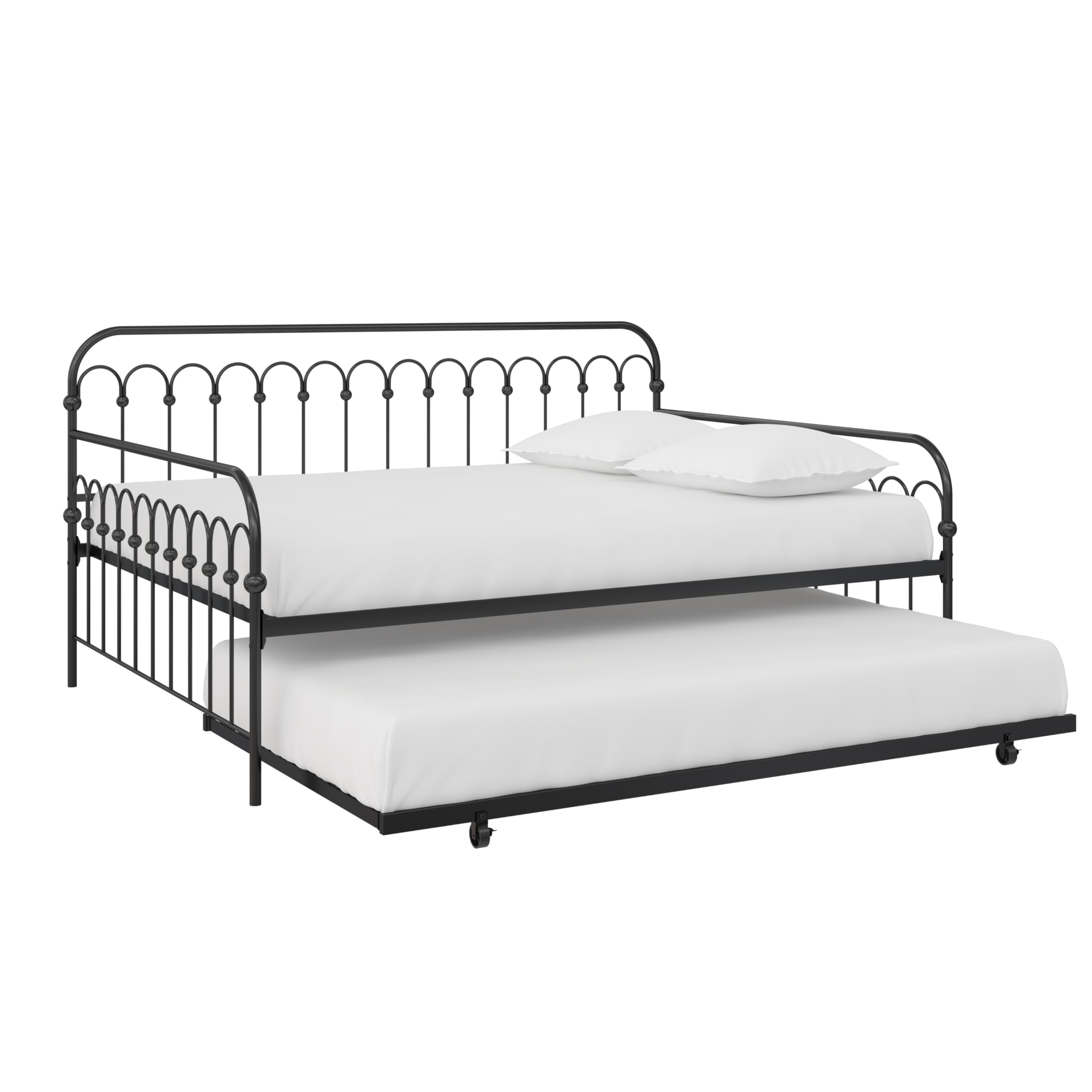 Novogratz Bright Pop Full Metal Daybed with Twin Trundle Bed - Modern Black Metal Frame Sleeper Sofa for Small Spaces, Guest Room & Dormitory