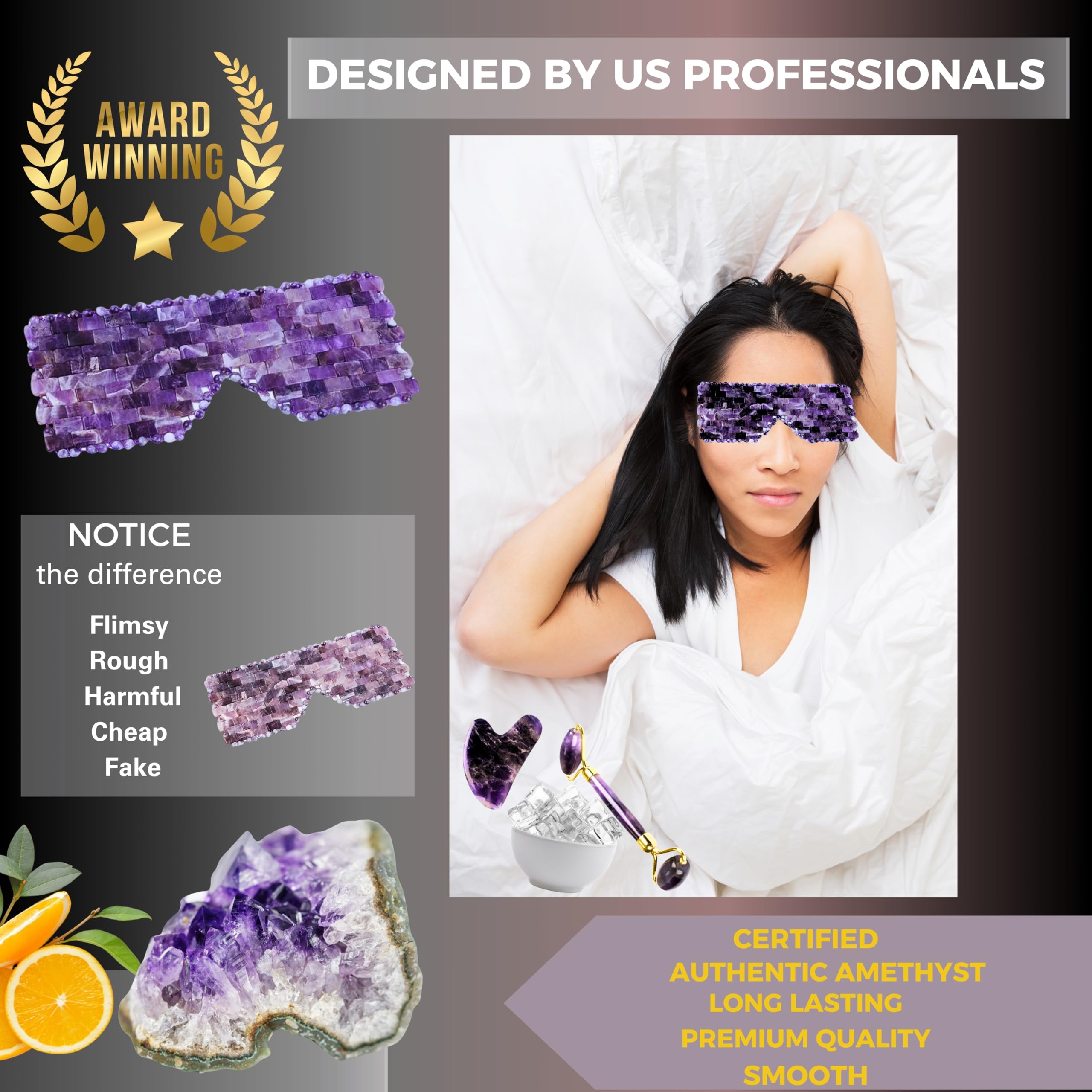 Amethyst Face Mask & Eye Roller Set - Natural Crystal Therapy for Relaxation & Stress Relief - Perfect Gift for Women, Wife, Mom - Use at Home, Spa, or Travel