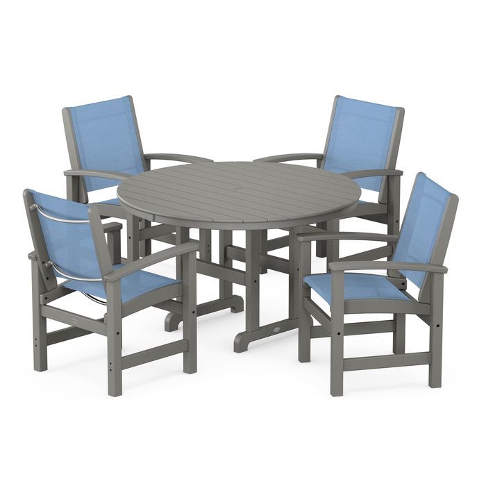 POLYWOOD Coastal 5-Piece Round Farmhouse Dining Set - Outdoor Patio Furniture for Backyard, Poolside & Beach House Dining