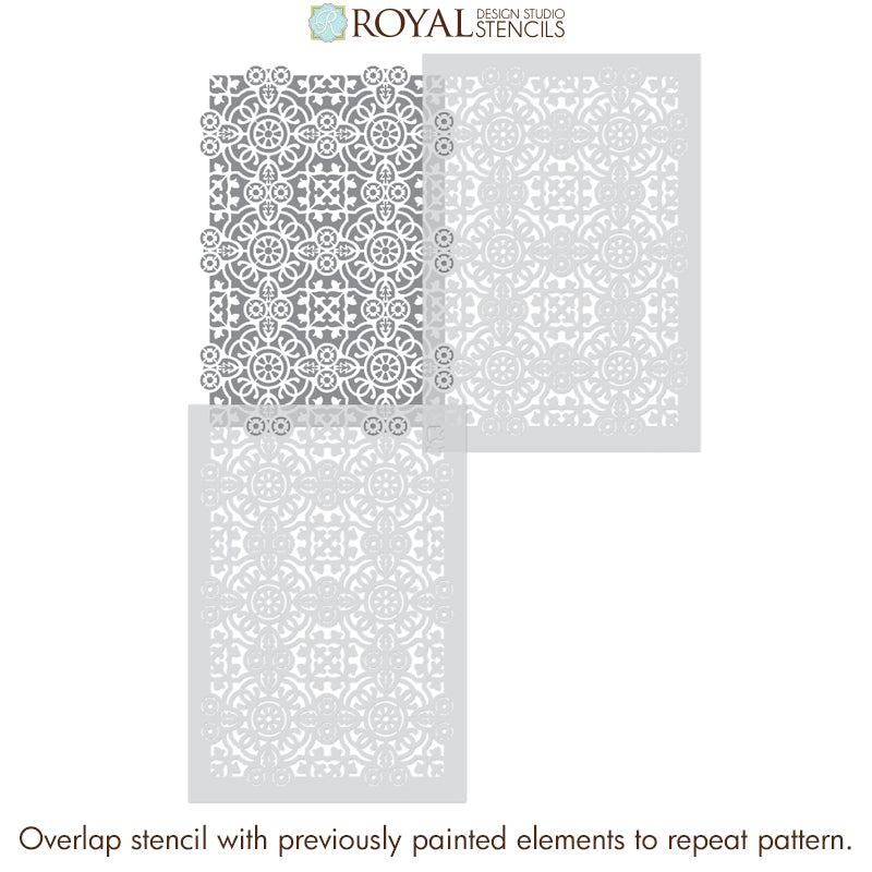 Isabella Tile Allover Stencil - Reusable DIY Wall & Floor Stenciling Kit for Home Decor, Bathroom, Kitchen Backsplash - Perfect for Painting Patterns on Tiles, Wood, Fabric & More