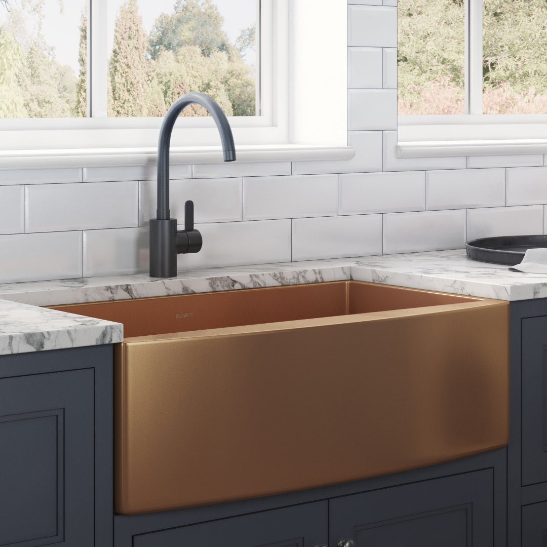 36 Inch Apron Front Farmhouse Kitchen Sink - Copper Tone Matte Bronze Stainless Steel Single Bowl Sink for Rustic & Modern Kitchens | Perfect for Cooking, Washing Dishes & Food Prep