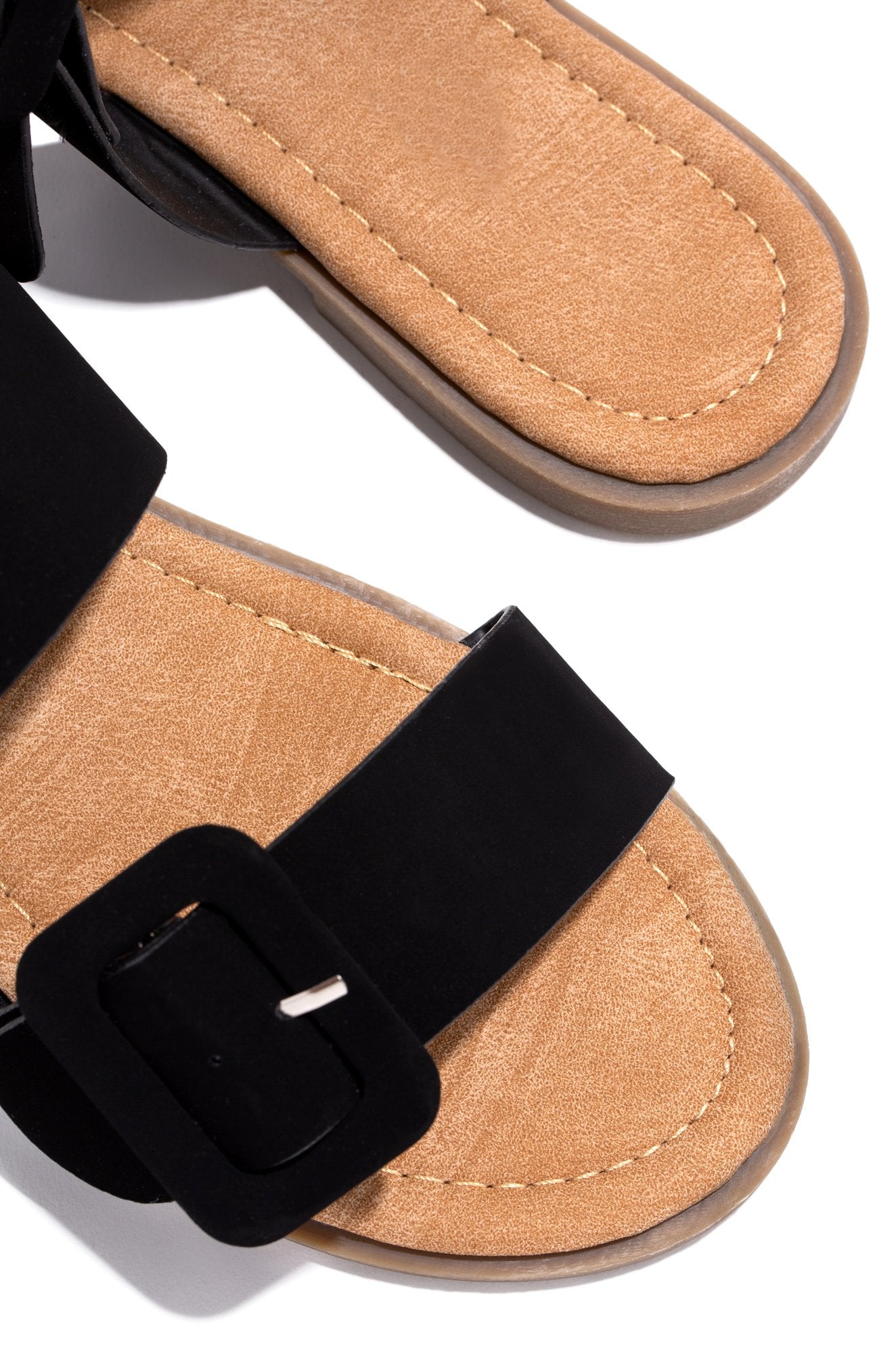 Lydia Double Buckle Strappy Sandals for Women - Black Summer Casual Shoes | Comfortable Walking Sandals for Beach, Vacation & Daily Wear