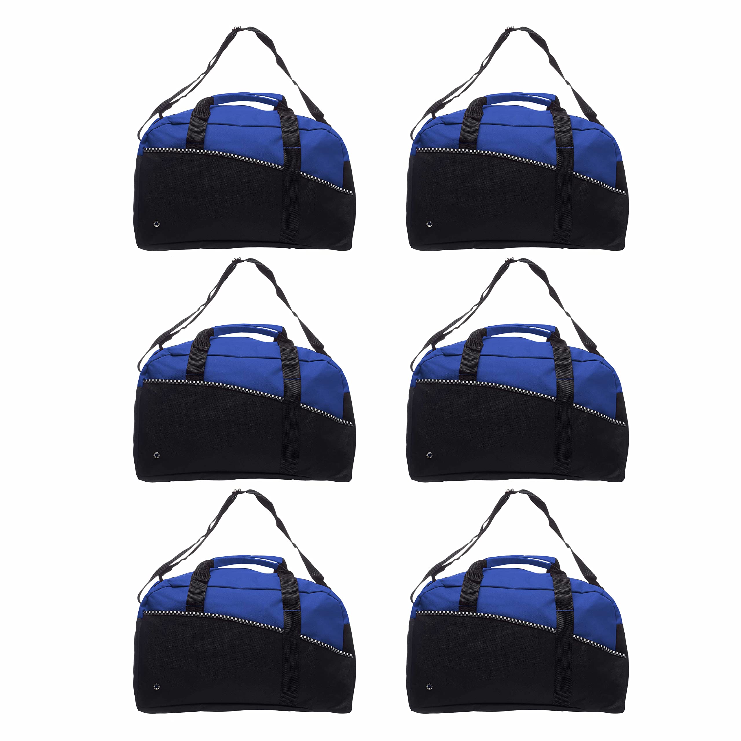 6 Pack Durable Polyester Duffel Bags with Zipper Closure, Front Pocket & Adjustable Shoulder Strap - Perfect for Gym, Travel, Sports & Weekend Getaways - Blue