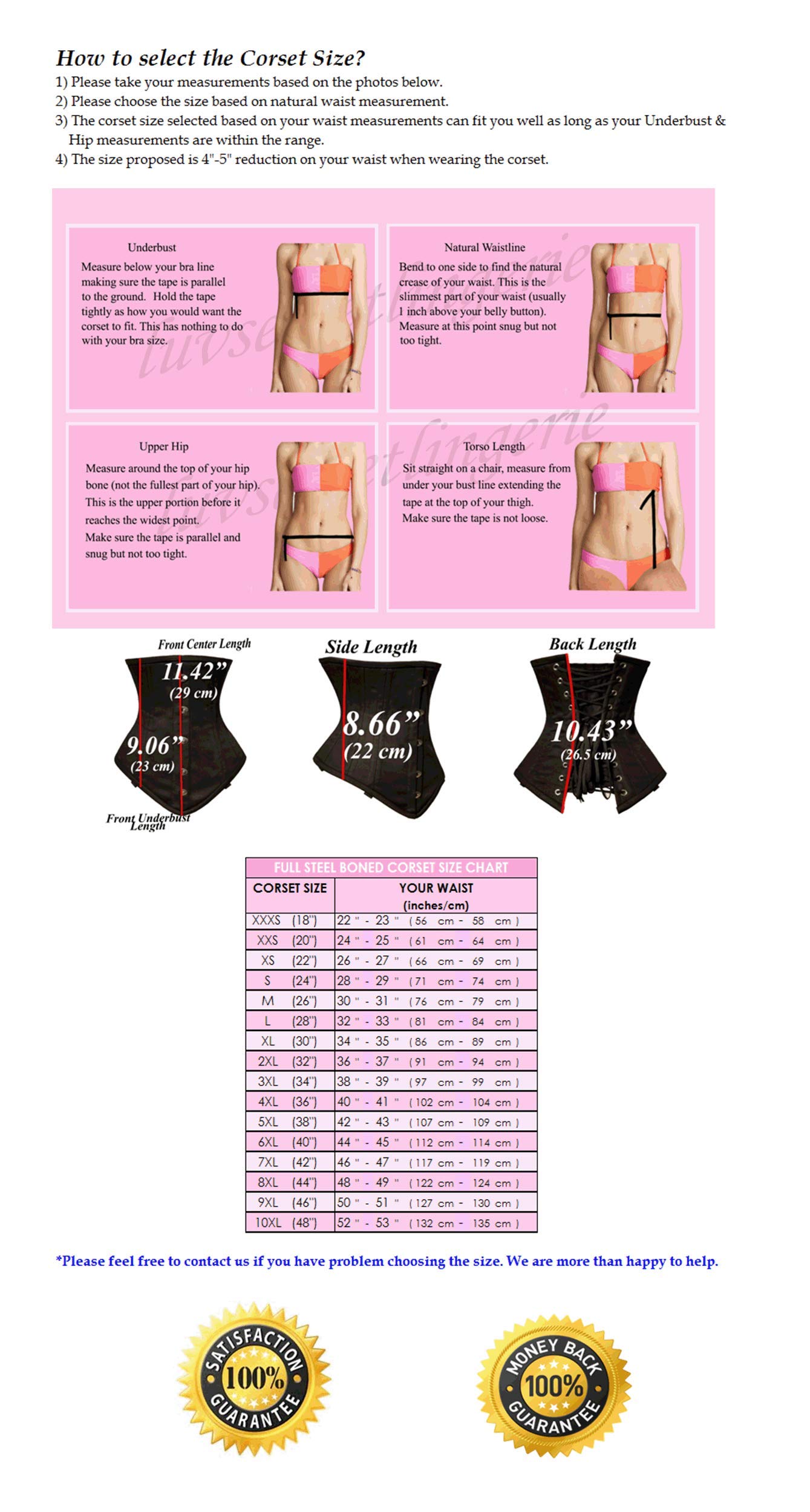 Luvsecretlingerie Heavy Duty 26 Double Steel Boned Waist Training Underbust Corset for Women - Shapewear for Hourglass Figure & Body Shaping - Perfect for Waist Training, Cosplay, and Special Occasions