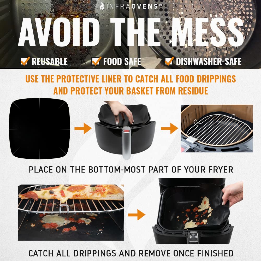 11-Piece Air Fryer Accessories Set - Compatible with Instant Vortex, Cosori, Cuisinart & Most Square Air Fryers | Includes Baking Pan, Rack & Cooking Time Cheat Sheet Magnets | Perfect for Healthy Frying, Baking & Roasting | by INFRAOVENS