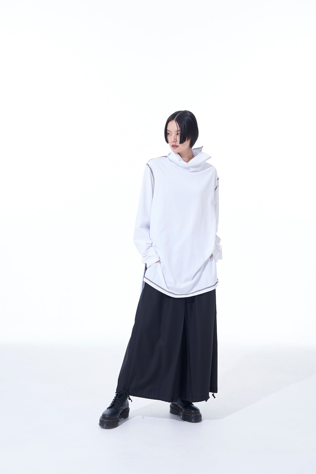 Stylish Cotton Jersey High Neck Long Sleeve T-Shirt with Geometric Stitches - Perfect for Casual Wear, Layering & Everyday Outfits