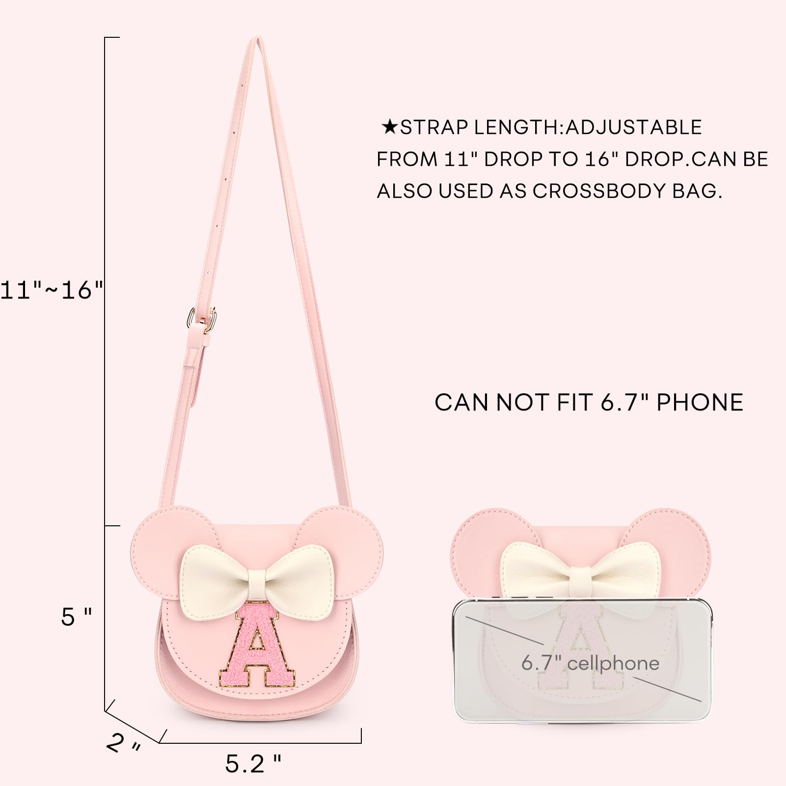 Mibasies Toddler Purse for Girls Age 3-8 | Cute Mini Mouse Ears Handbag in Pink | Perfect Birthday Gift for 2-4 Year Old Girls | Pretend Play, Dress Up & Party Accessory