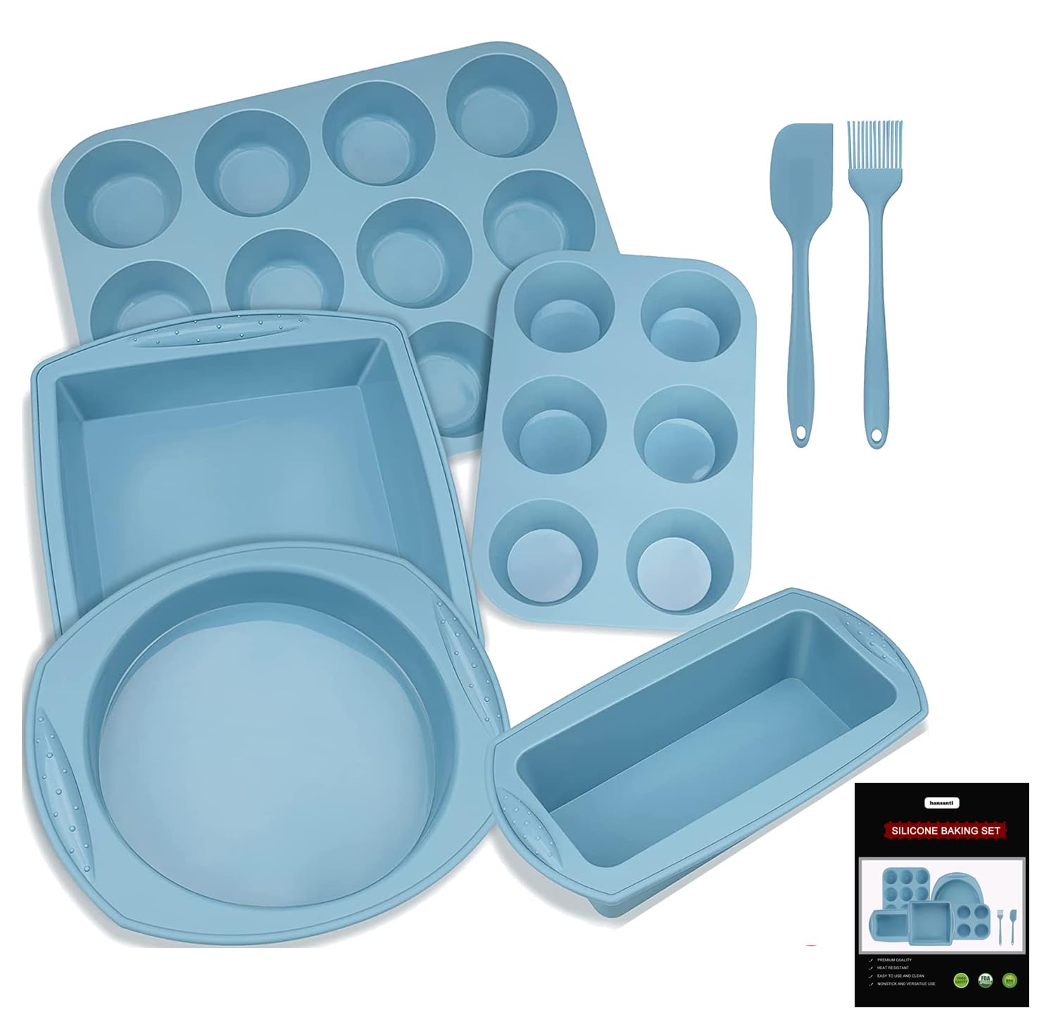 7-in-1 Non-Toxic Silicone Bakeware Set - BPA Free Round & Square Cake Pan, Loaf Pan, Muffin Tray for Oven Baking | Perfect for Bread, Pizza, Cheesecake, Cupcakes & Desserts | Ideal for Home Bakers, Holiday Cooking & Party Treats