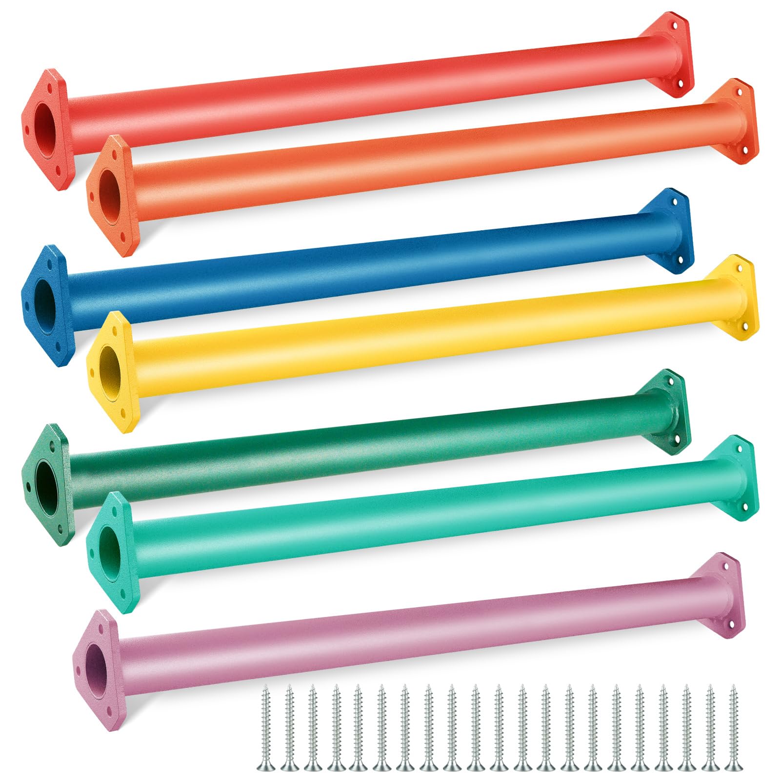 7 Colors 22 Inch Steel Monkey Bars Ladder Rungs Set - 14 Pack for Kids Indoor & Outdoor Playground, Backyard Climbing Kit - Perfect for Home Play Areas, Daycare Centers, and School Gymnasiums