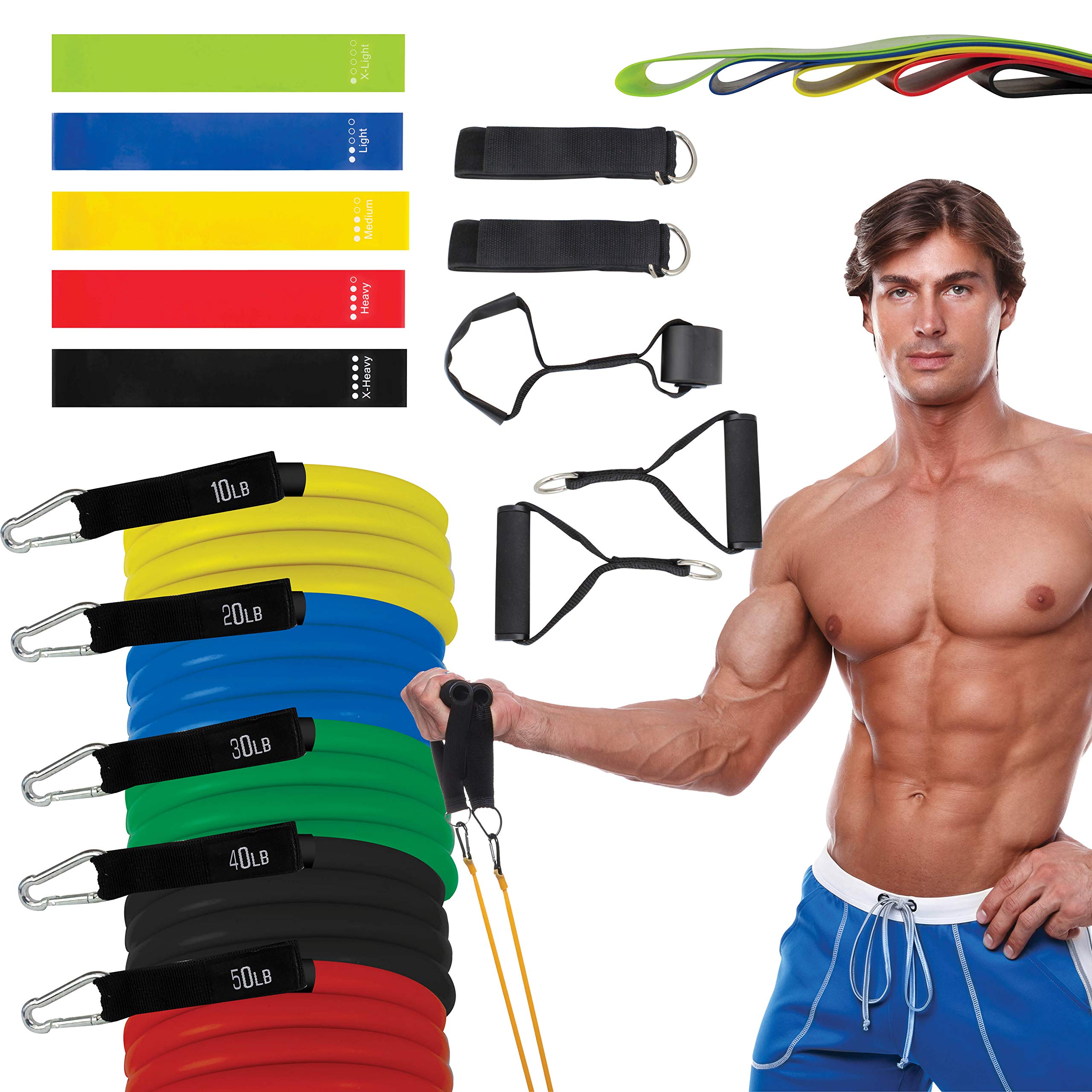 Mototeks Resistance Bands Set with Handles, Door Anchor & Ankle Straps - 150lb Stackable Latex Exercise Bands for Home Workout, Strength Training, Yoga, Pilates - Perfect for Gym, Travel & Physical Therapy