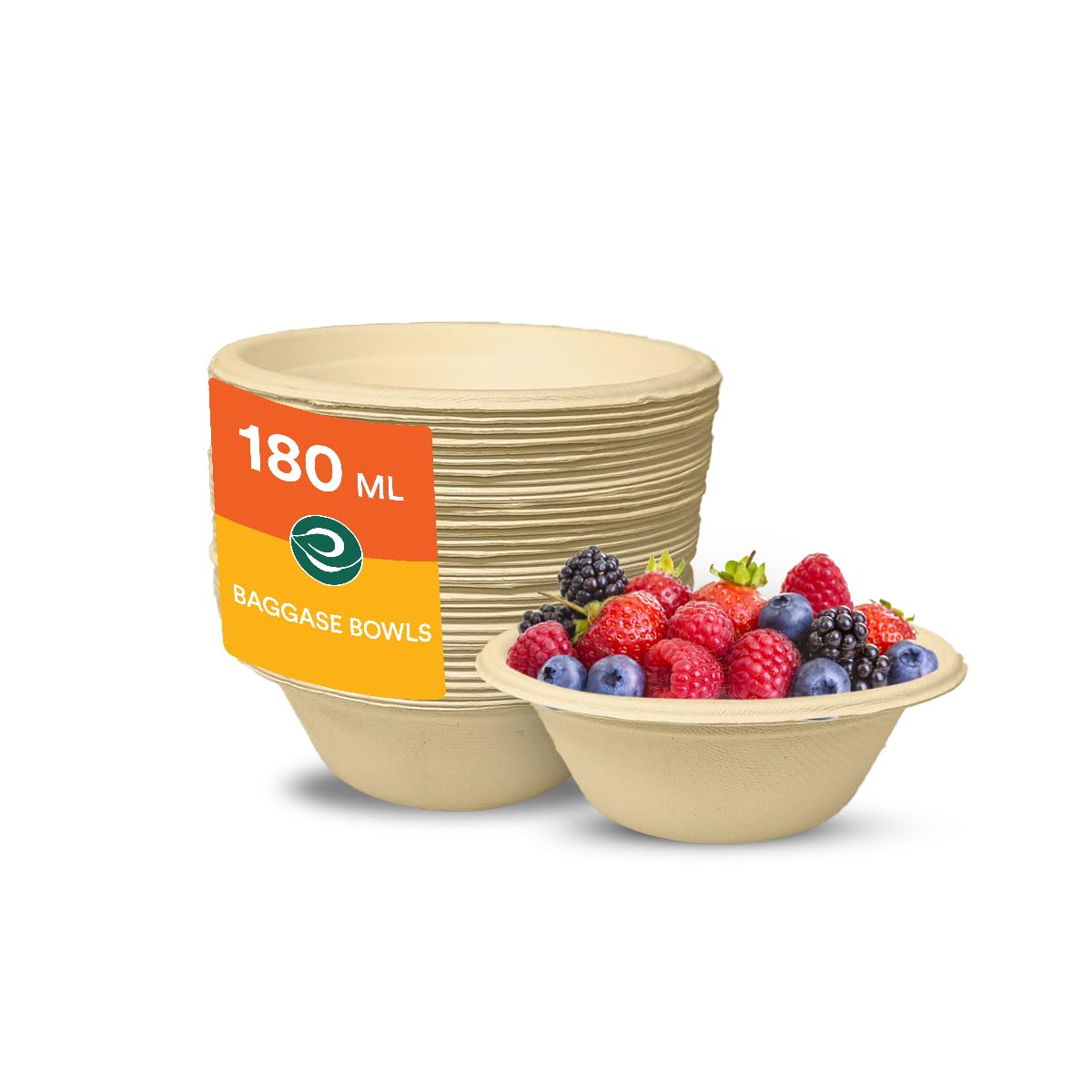 Eco-Friendly 180ml Disposable Bagasse Bowls (50 Pack) - Biodegradable Sugarcane Fiber Bowls for Snacks, Dinner, Parties, Weddings & Events | Round Beige Compostable Tableware - Perfect for Catering, Picnics & Eco-Conscious Gatherings