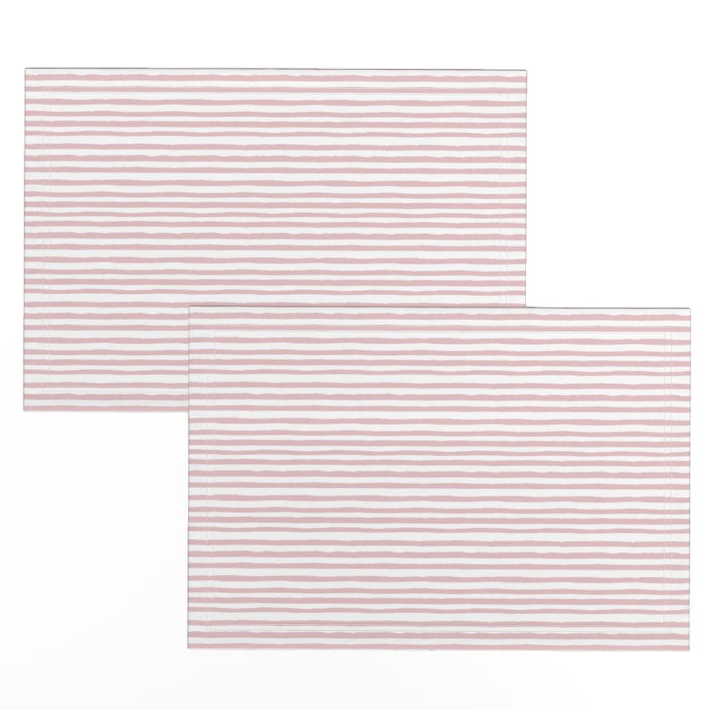 Premium Linen Cotton Canvas Placemats Set of 2 - Rose Stripes Pink Striped Print Table Mats for Girls & Kids | Elegant Dining Decor for Home, Kitchen, Party & Everyday Use