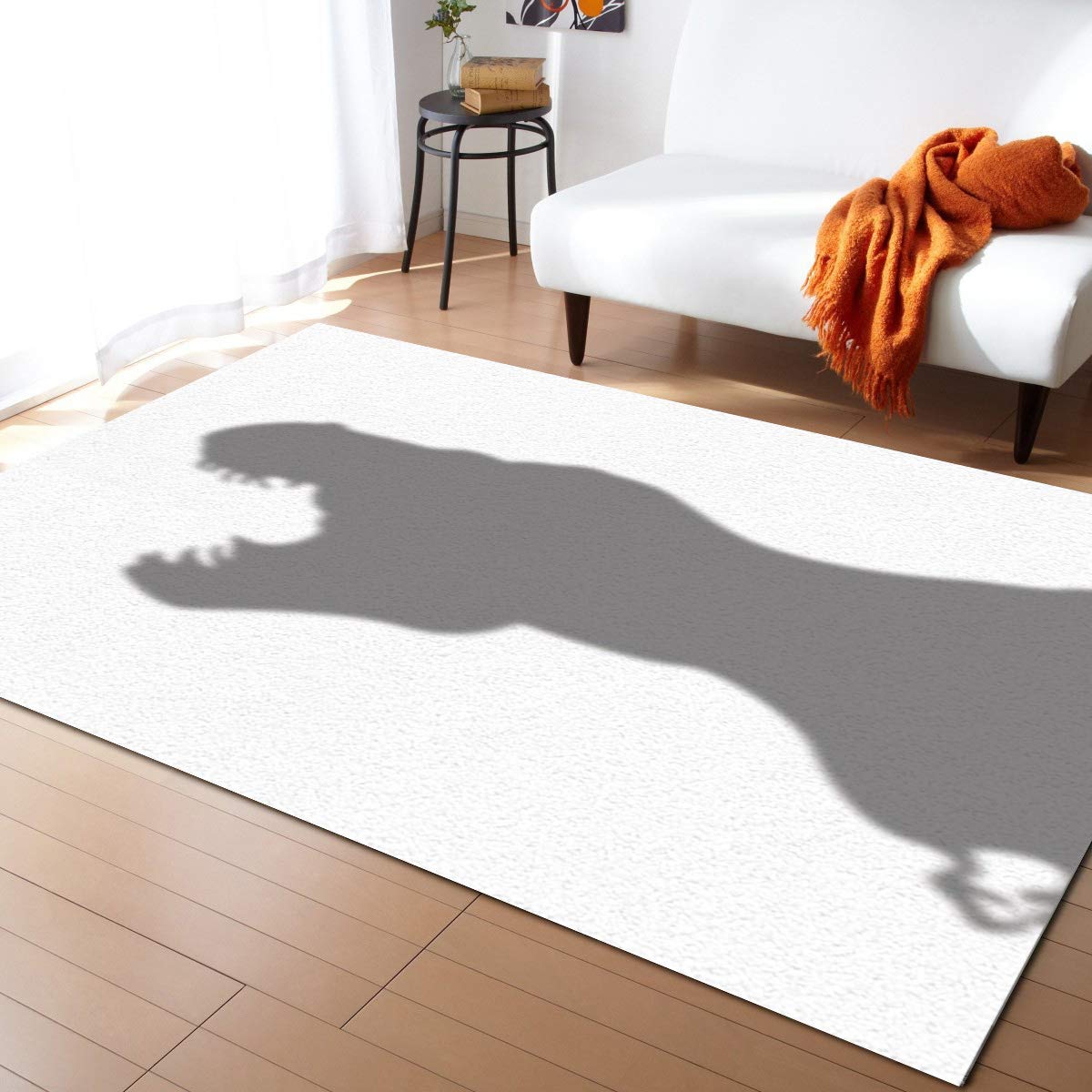 Dinosaur Silhouette Area Rug 5'x8' - Non-Skid Washable Kitchen Rug, Prehistoric Creatures Pattern Absorbent Carpet for Baby Room, Living Room, Bathroom & Bedroom | Perfect for Kids' Playroom, Nursery Decor & Dinosaur-Themed Home Design