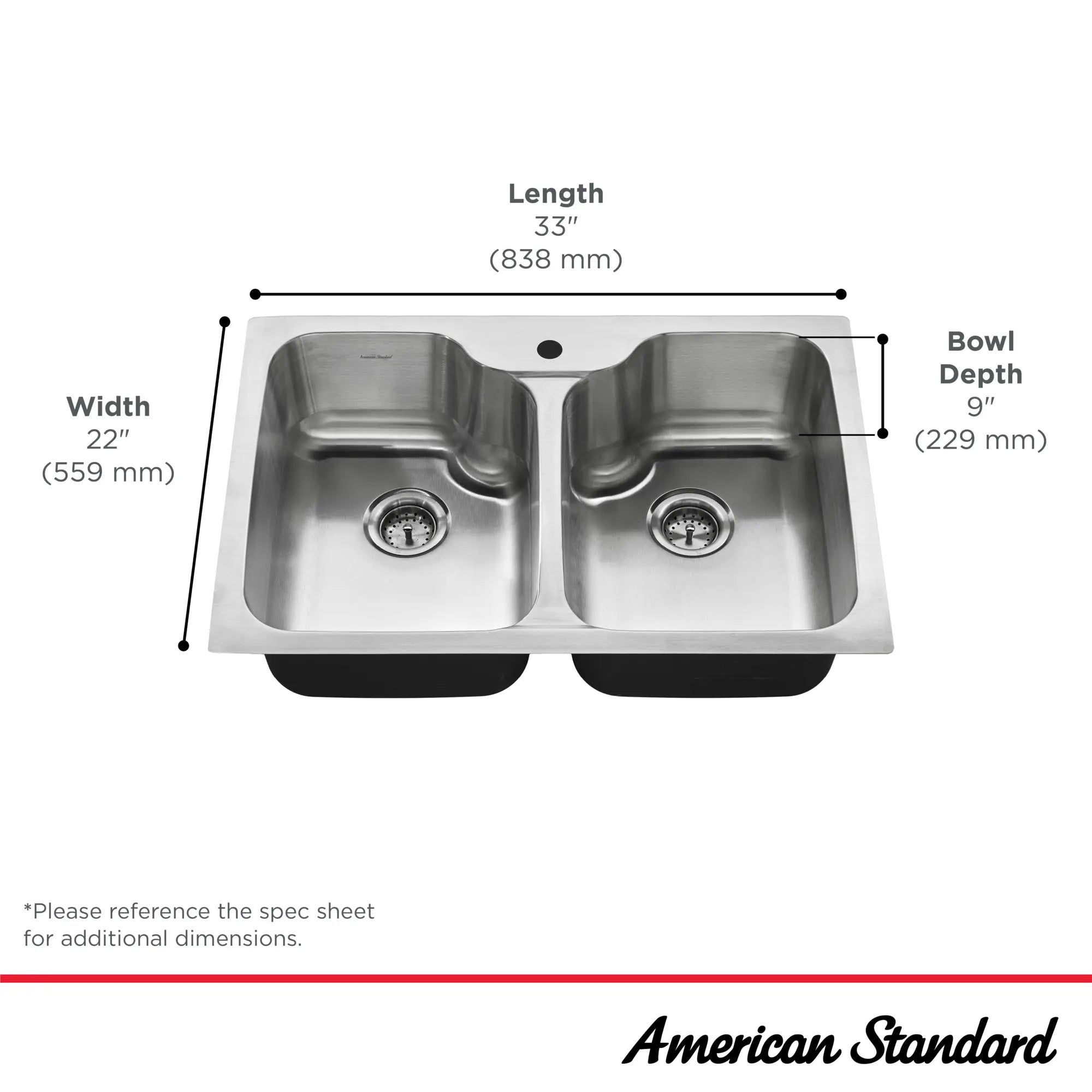 Fairacres® 33 x 22 Inch Stainless Steel 1 Hole Dual Mount Double Bowl Kitchen Sink with Pull Down Faucet - Perfect for Modern Kitchens, Dishwashing & Food Prep
