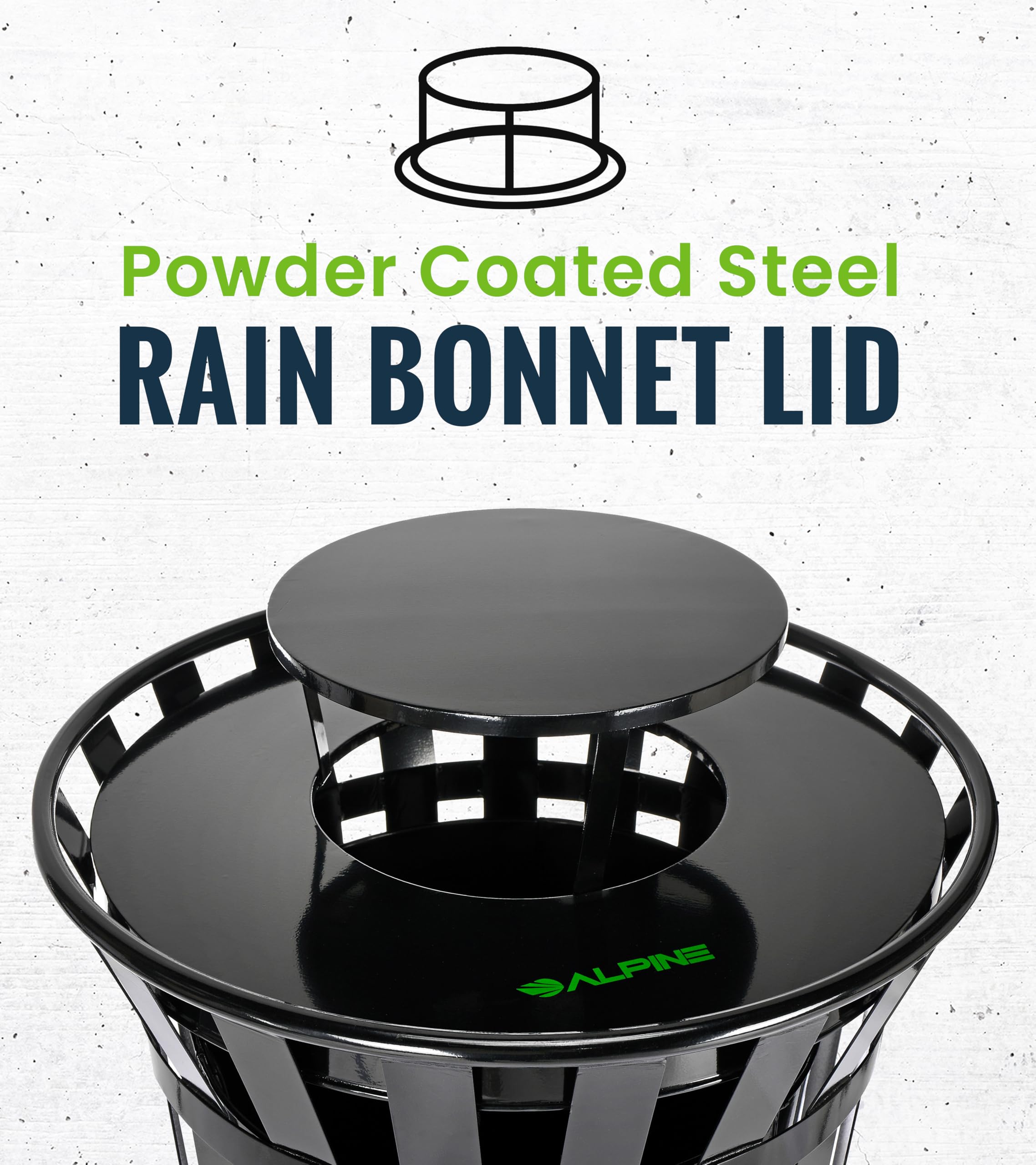 Alpine Commercial Outdoor Trash Can Lid - Durable Weatherproof Round Metal Garbage Can Cover for Rain Protection | Perfect for Parks, Restaurants & Outdoor Spaces