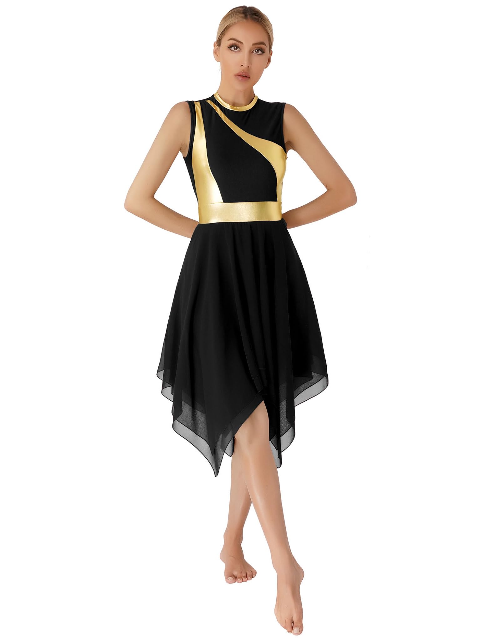 Women's Praise Dance Dress - Color Block Tunic with Irregular Hem - Worship & Liturgical Lyrical Dance Costume - Perfect for Church Performances, Choir Events & Spiritual Dance Routines