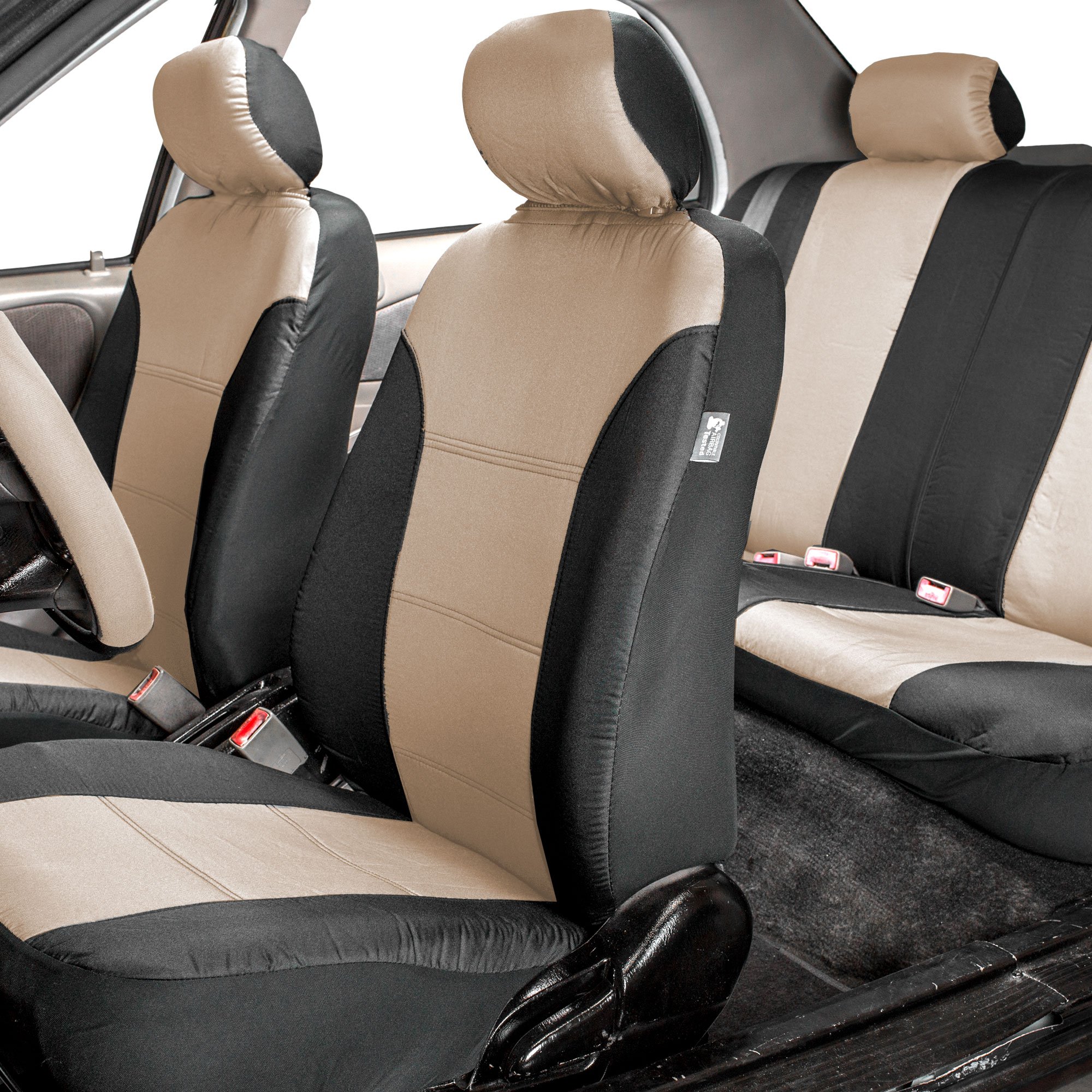 TLH Automotive Classic Khaki Full Set Car Seat Covers - Airbag Compatible, Split Rear Design, Universal Fit for Cars, Trucks & SUVs | Durable Interior Accessories for Daily Commute, Road Trips & Family Travel