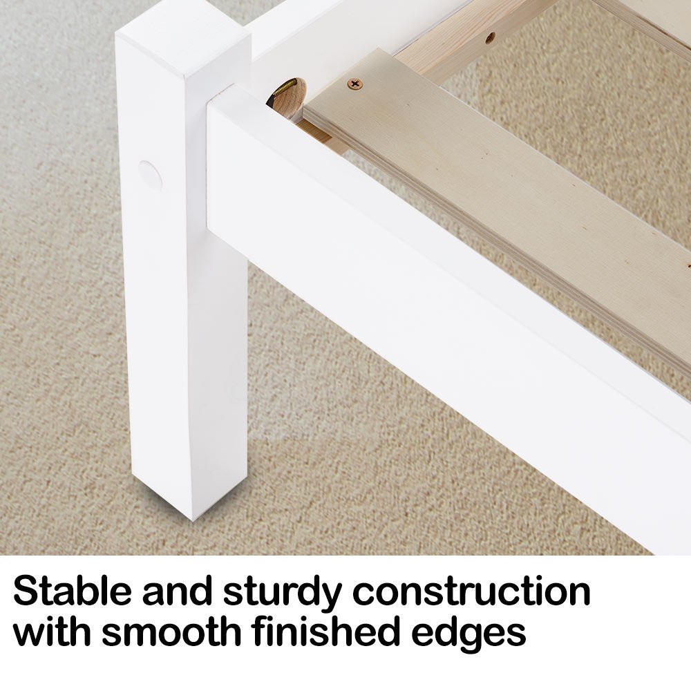 White Wooden Pine Single Bed Frame for Kids - Sturdy & Safe Children's Bedroom Furniture for Toddlers & Teens - Perfect for Small Spaces, Guest Rooms & Sleepovers