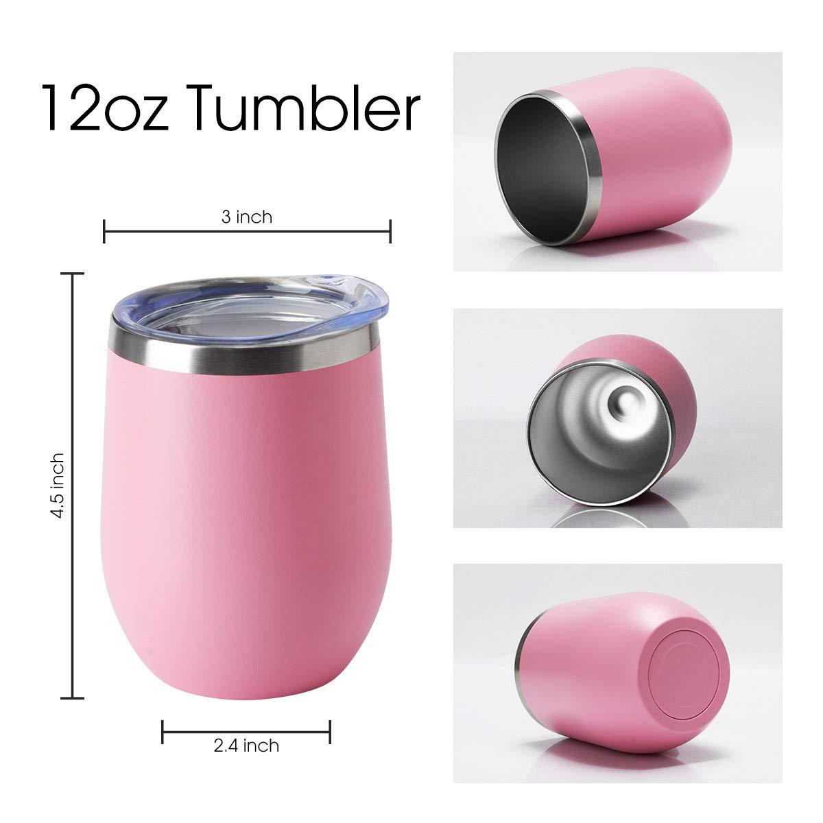 HASLE OUTFITTERS 12oz Stainless Steel Wine Tumbler with Lid - Double Wall Vacuum Insulated Stemless Wine Glass for Hot & Cold Drinks - Travel Mug for Coffee, Cocktails, Beer (12 Pack, Pink) - Perfect for Parties, Picnics, and Outdoor Adventures