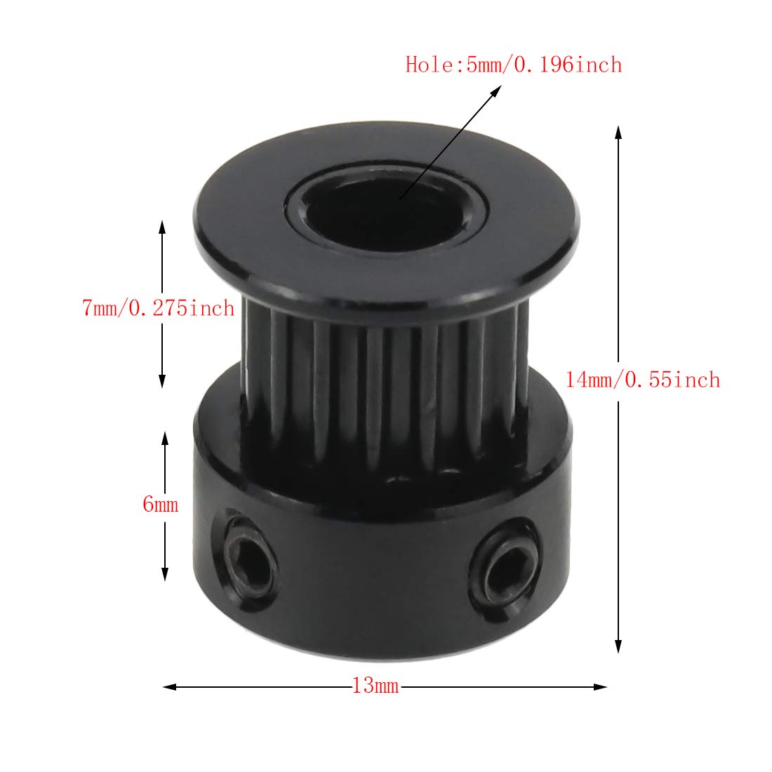 16T GT2 Aluminum Timing Belt Idler Pulley - 5mm Bore, 6mm Width - 5pcs for 3D Printer & CNC Machine Belt Drive Systems
