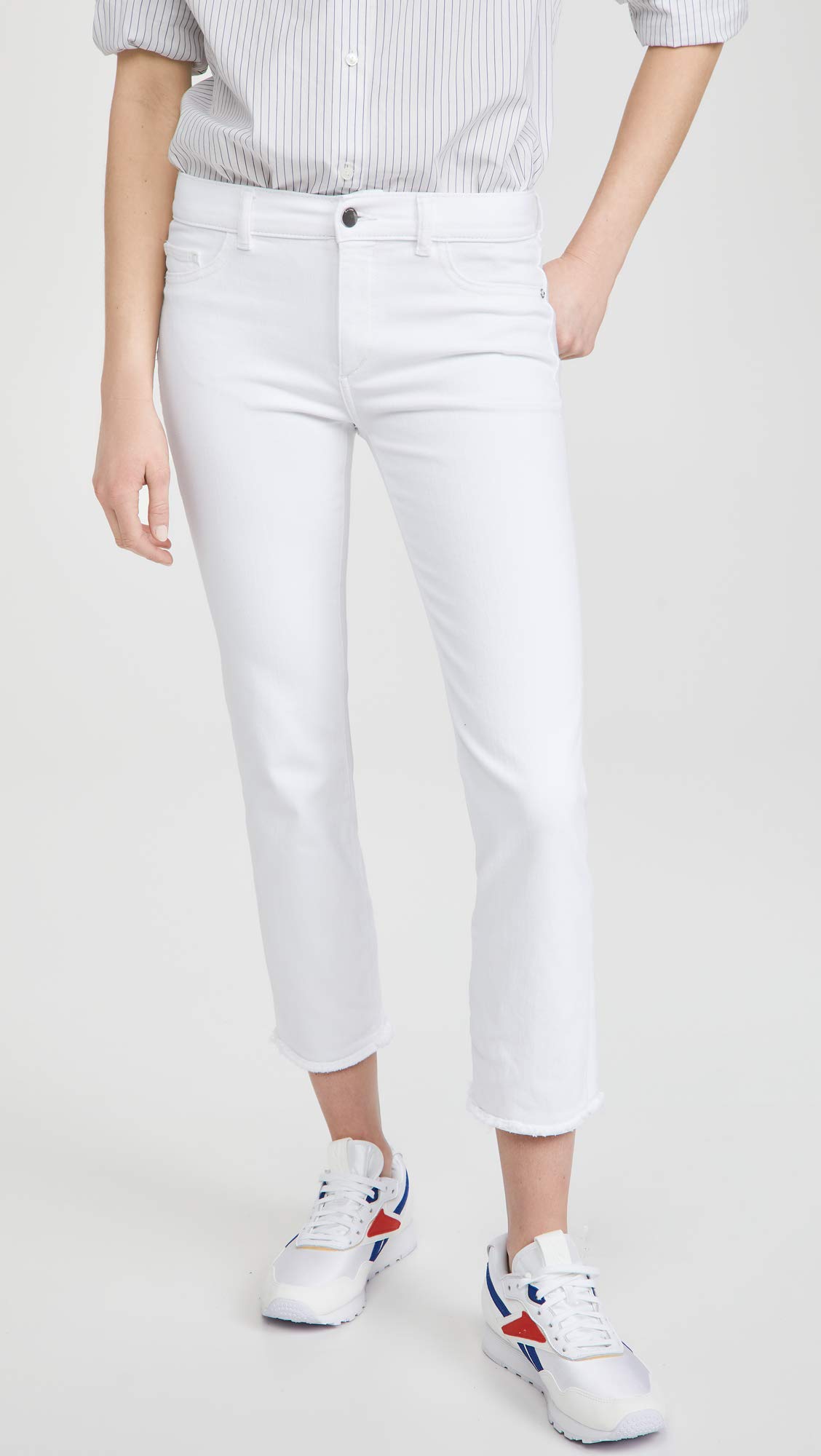 DL1961 Mara Straight Mid-Rise Instasculpt Ankle Jeans in Milk - Perfect for Casual Outings, Office Wear & Date Nights