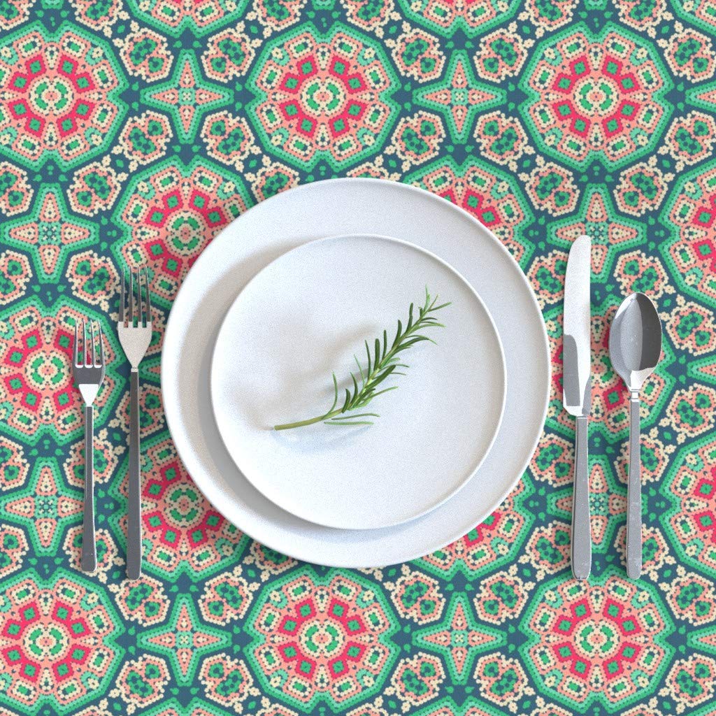 Custom Mosaic Fancy Tile French Print Cotton Sateen Tablecloth 70