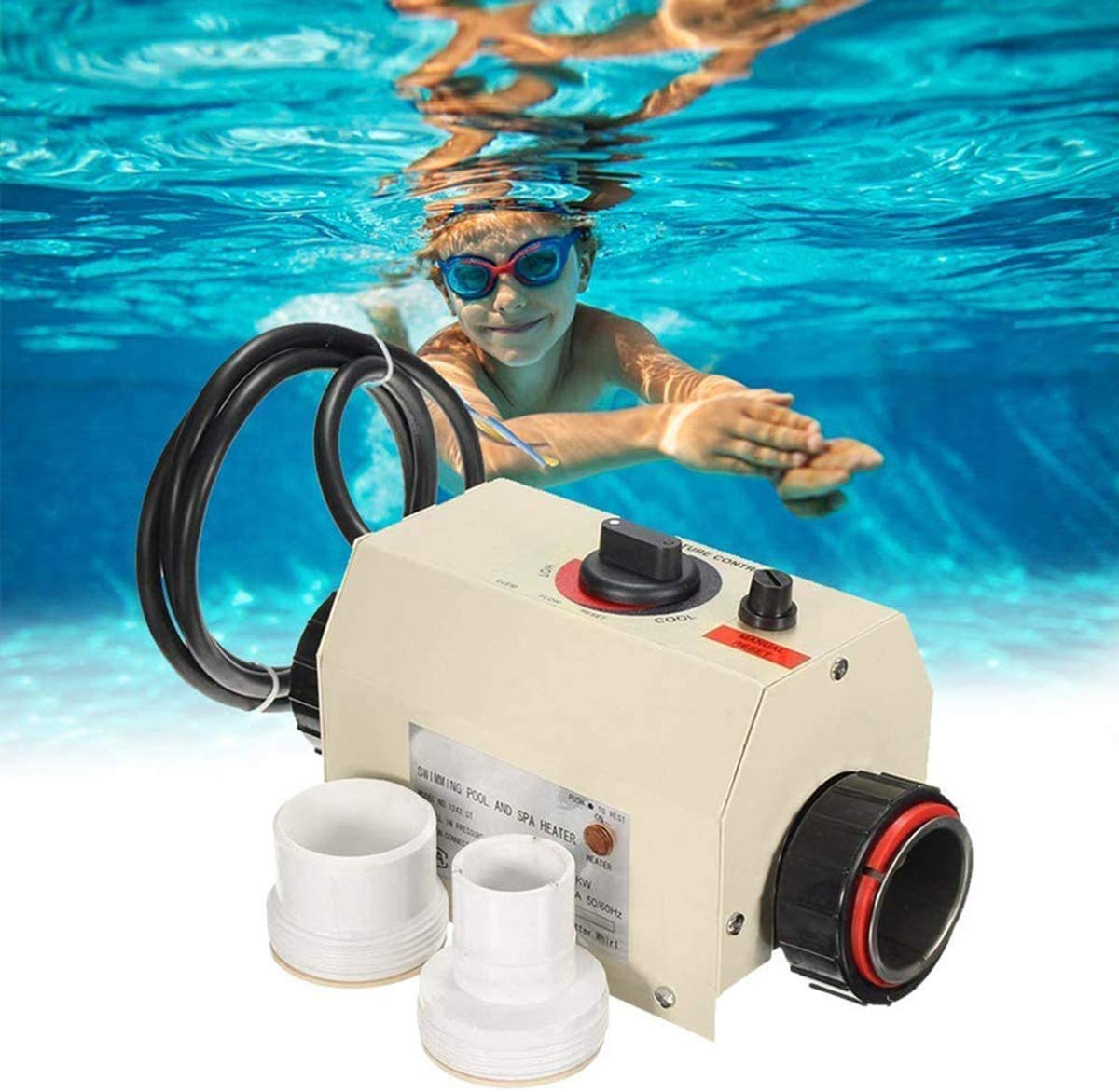 220V 240V 3KW Electric Pool Water Heater for Above Ground & Inground Pools - Portable SPA Heater with Thermostat Control - Fast Heating Swimming Pool Pump for Year-Round Comfort | Perfect for Backyard, Vacation Homes & Commercial Pools