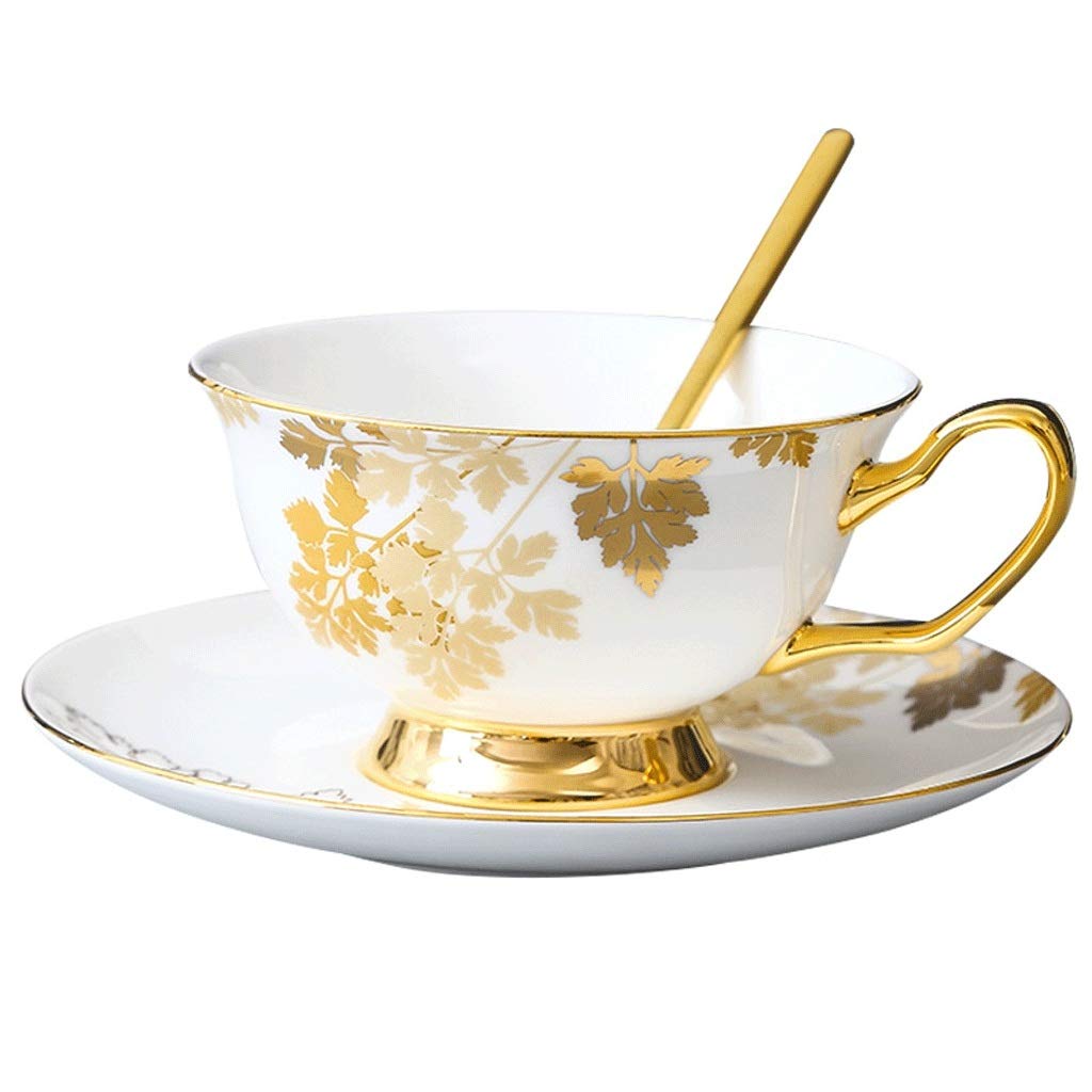 Premium Ceramic Coffee Cup and Saucer Set - Elegant English Tea Cup for Home, Office & Gifts - Perfect for Espresso, Latte, Flower Tea & Specialty Coffees - Dishwasher & Microwave Safe Luxury Drinkware