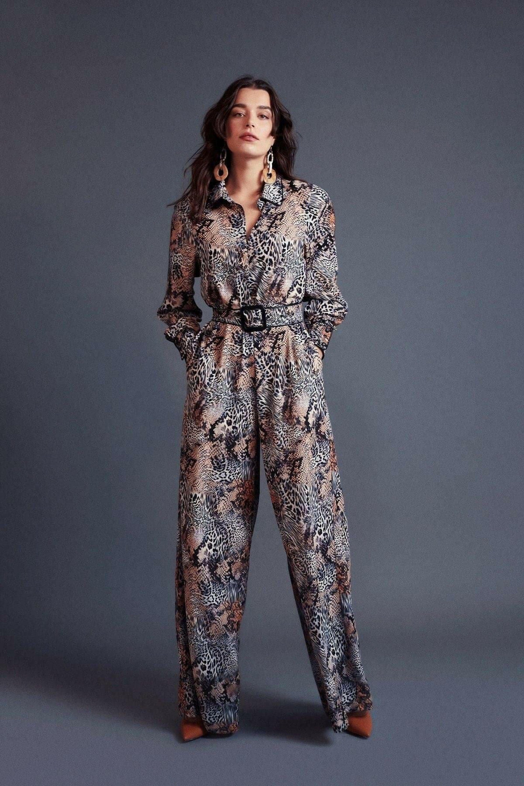 Ella Women's Modest Leopard Print Jumpsuit - Stylish Leather Piped Romper for Casual Wear, Parties & Special Occasions