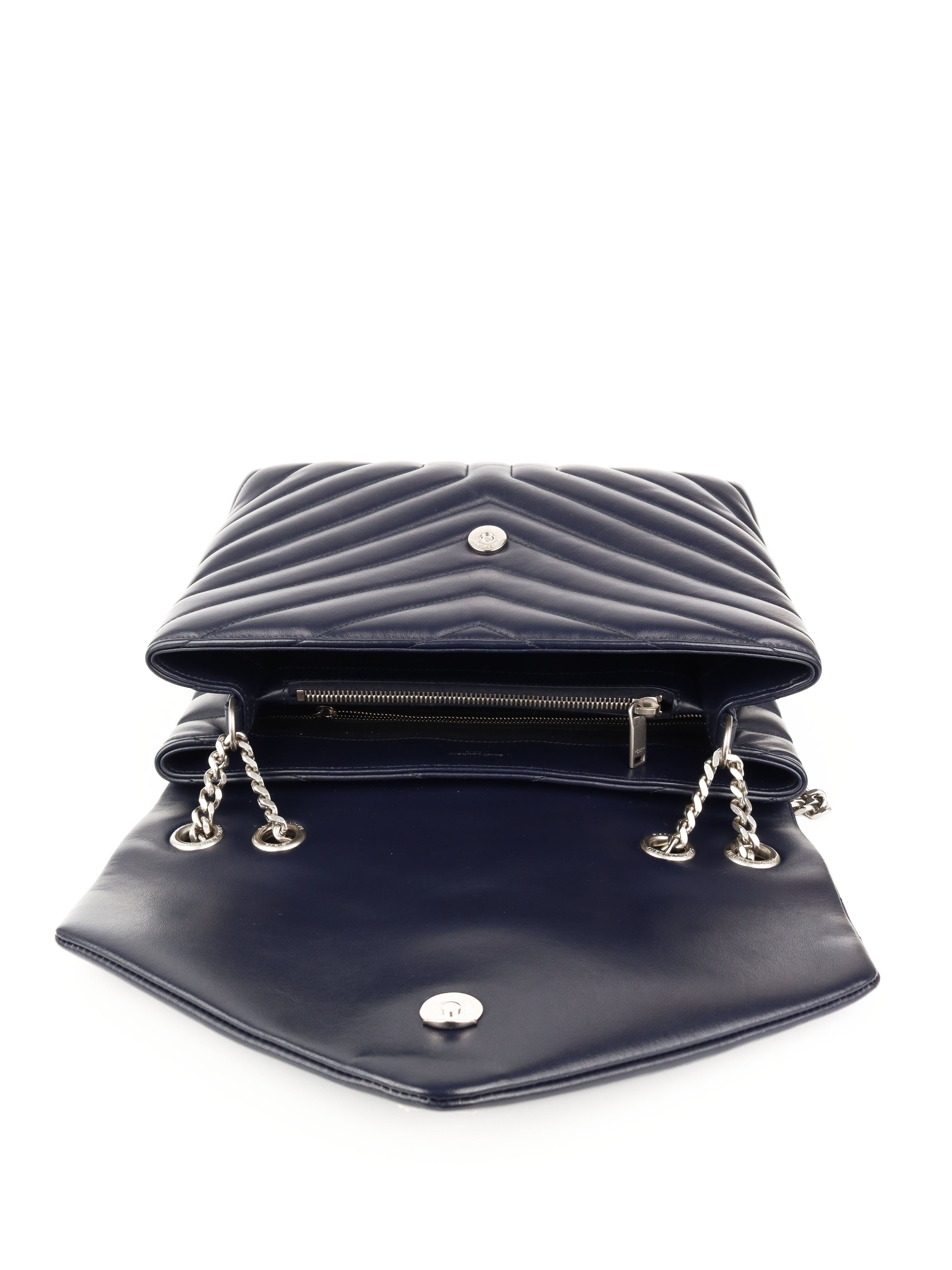 Saint Laurent Medium Navy Loulou Bag - Luxury Designer Shoulder Handbag for Women | Perfect for Work, Evening Events & Travel Accessories
