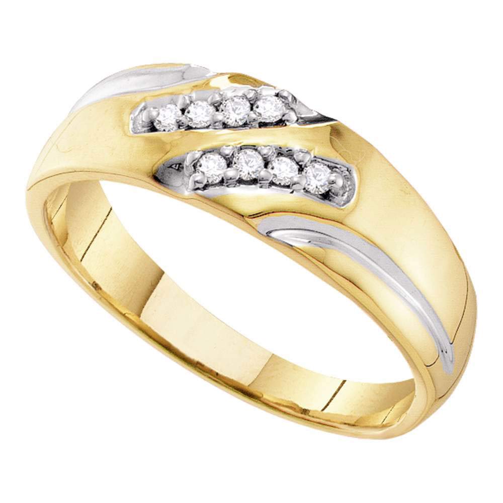 10kt Yellow Gold Men's Round Diamond Two-Tone Wedding Band Ring - 1/8 CTW Dazzlingrock Collection | Perfect for Engagement, Anniversary & Special Occasion Gifts
