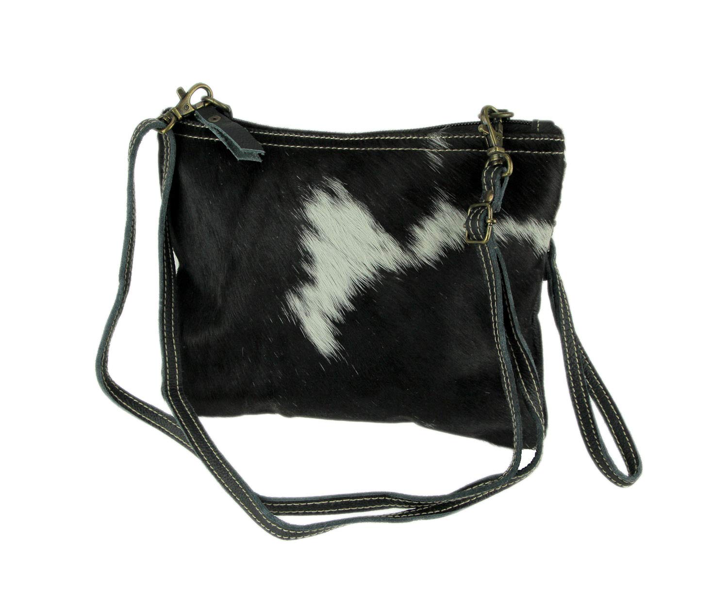 Myra Bag White & Black Cowhide Leather Crossbody Bag S-1172 - Stylish & Durable for Work, Travel & Everyday Use