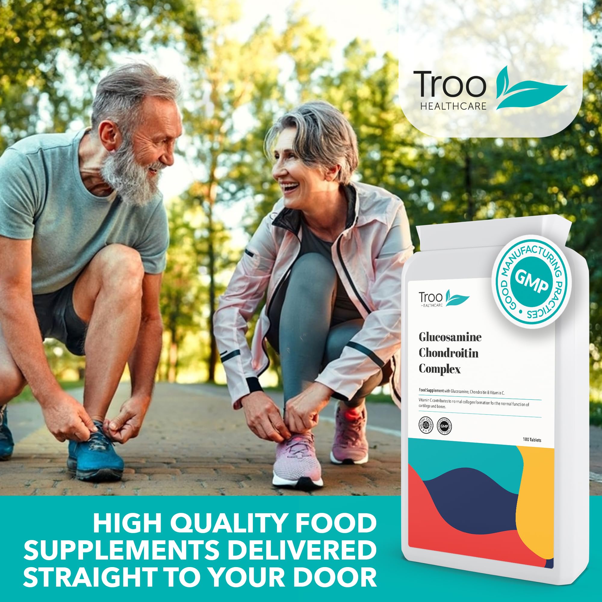 Troo Health Care Glucosamine Chondroitin Complex with Vitamin C - 180 Tablets - Supports Joint Health, Collagen Formation & Bone Strength - UK Made GMP Certified Supplement for Active Adults & Seniors - Ideal for Post-Workout Recovery & Daily Joint Support