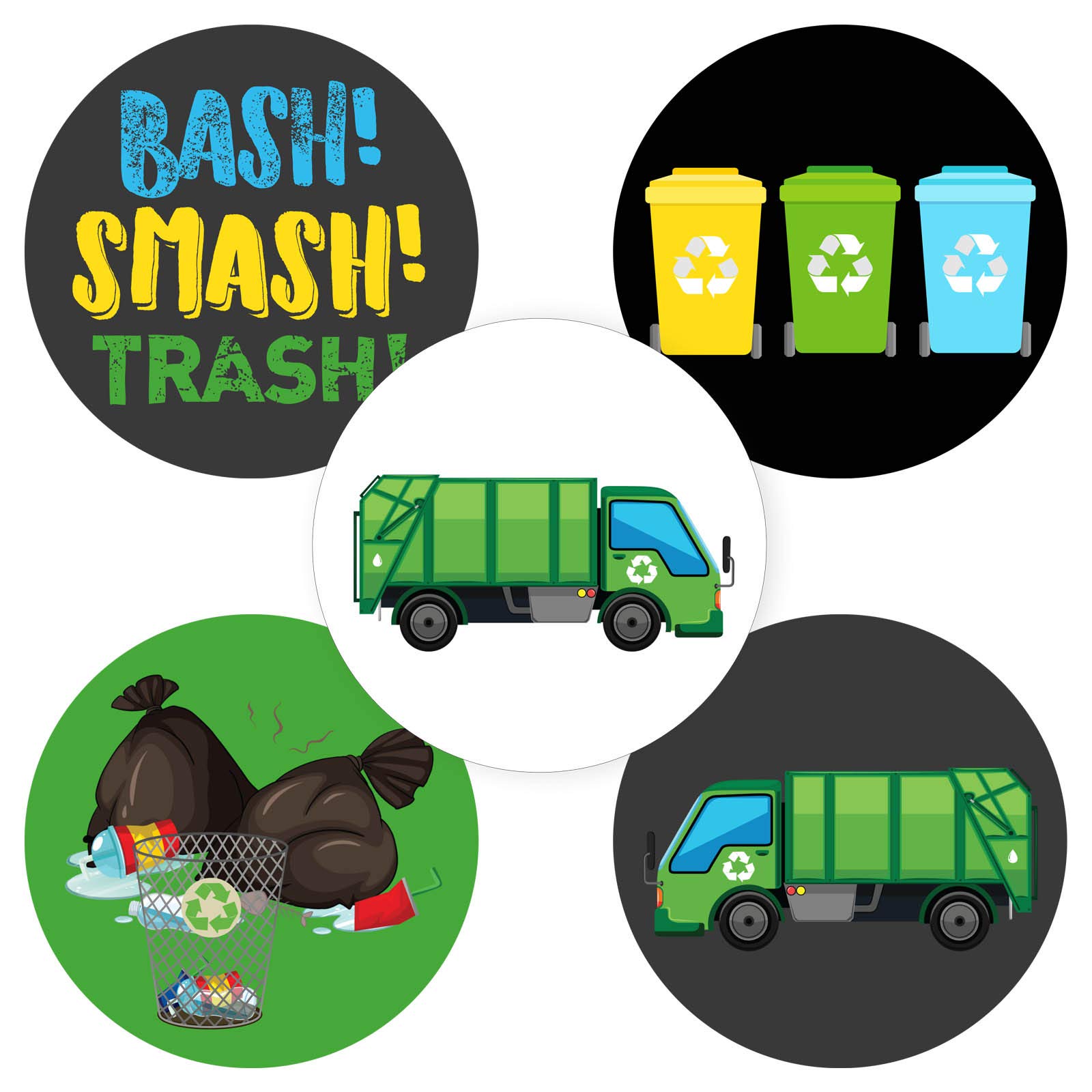 Adore By Nat Garbage Truck Stickers - 50pcs Trash Bash Birthday Party Decoration Labels - Perfect for Kids' Party Favors, Classroom Rewards & Waste Management Theme Events
