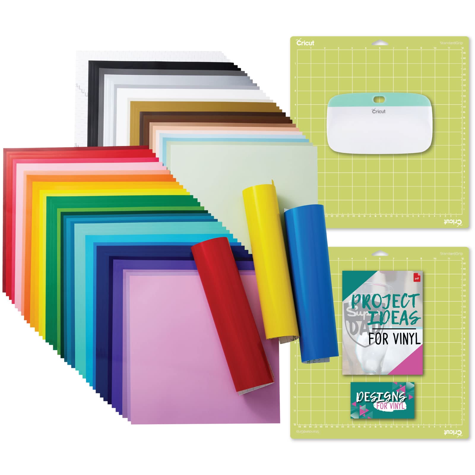 Cricut Permanent Vinyl 70ct Ultimate Sampler Bundle with Standard Grip Mat & XL Scraper - Compatible with Cricut Cutting Machines for DIY Crafts, Home Decor, Party Supplies, Car Decals, Wall Stickers & Personalized Gifts | Perfect for Scrapbooking, Wedding Decorations & Custom DIY Projects