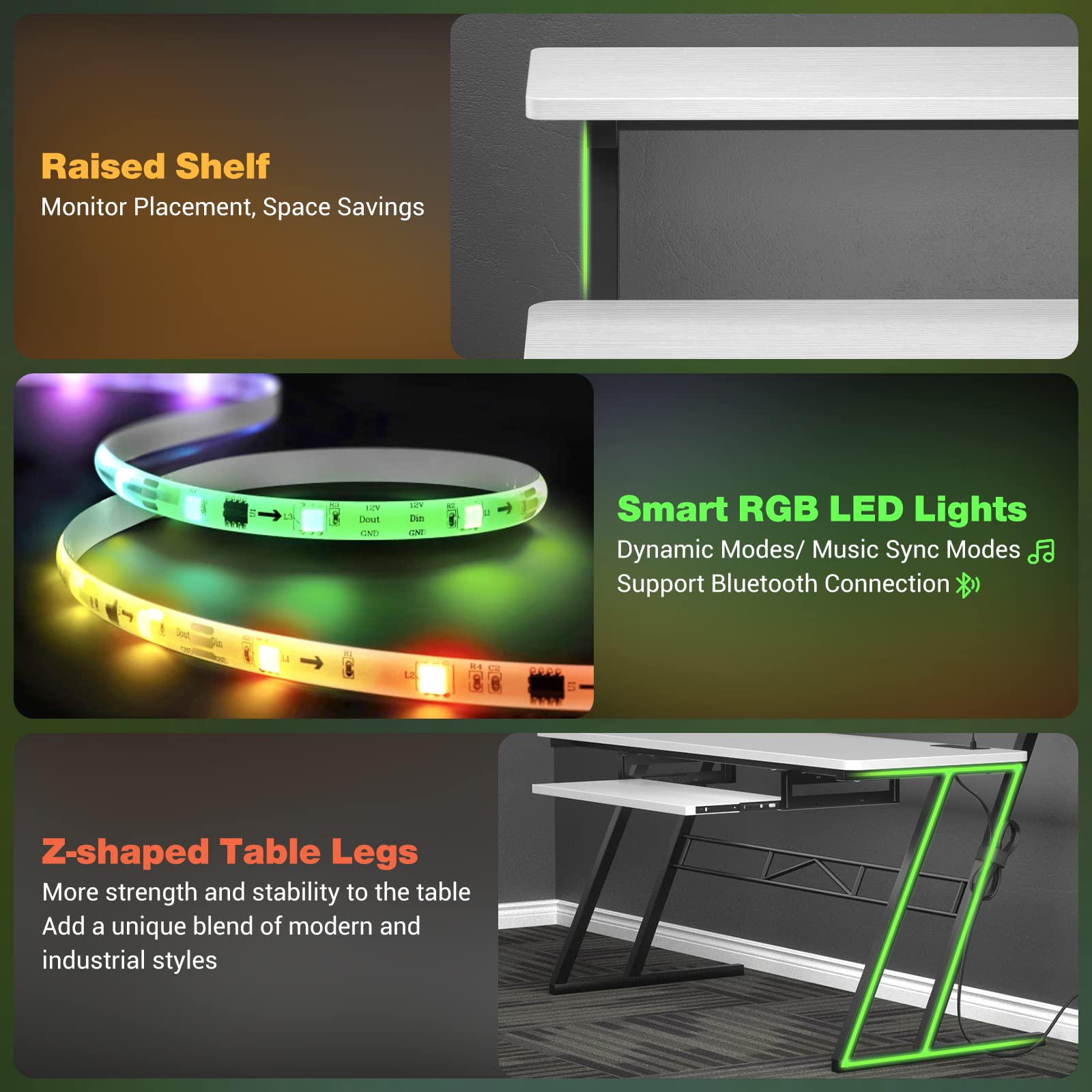 Armocity Music Studio Desk with Power Outlets & RGB LED Lights - Professional Recording Studio Workstation for Music Producers, DJs & Home Studios - Matte White Finish for Modern Music Production Setup
