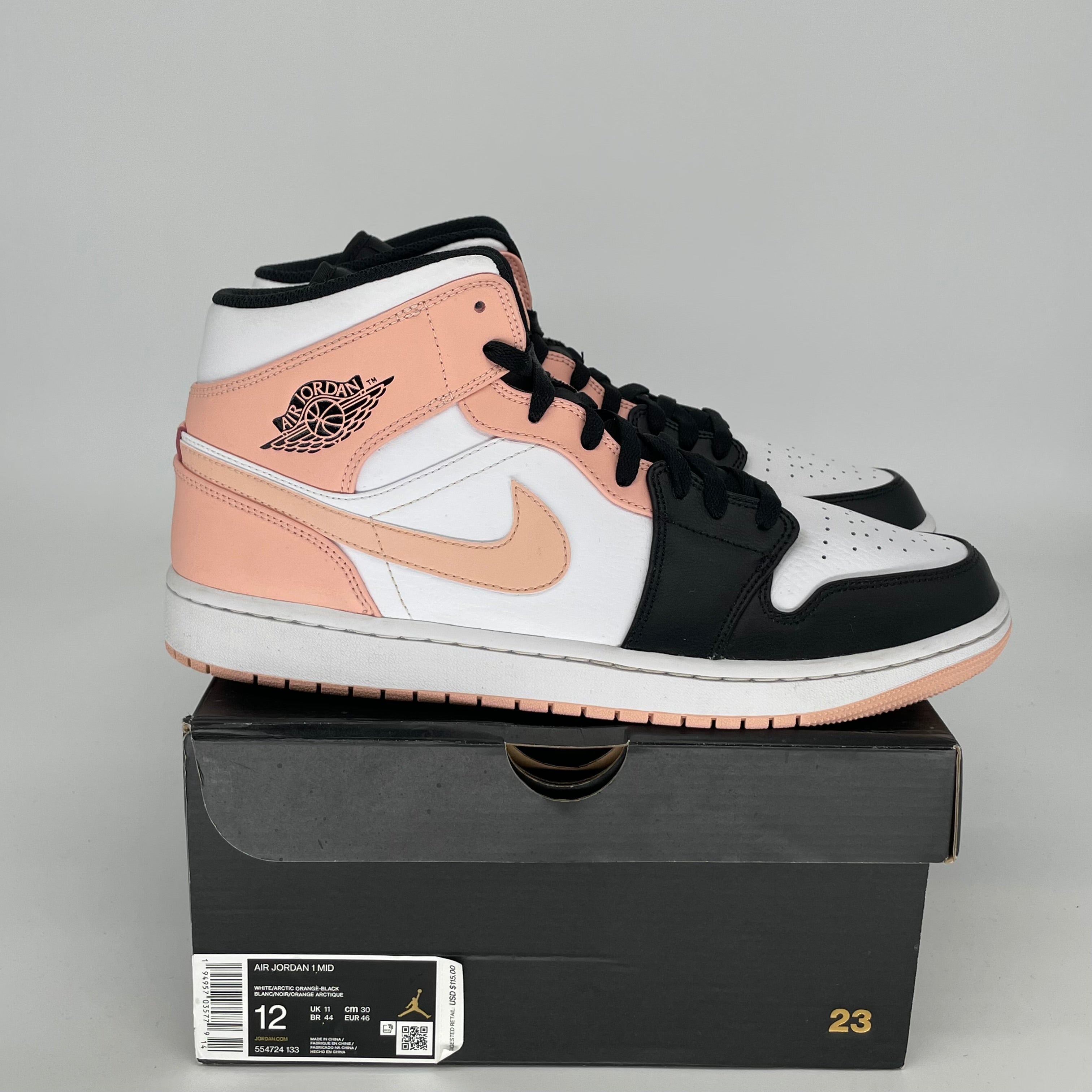 AIR JORDAN 1 MID ARCTIC ORANGE BLACK TOE Men's Basketball Shoes Size 12 - 554724-133 | Retro Sneakers for Streetwear & Casual Outfits