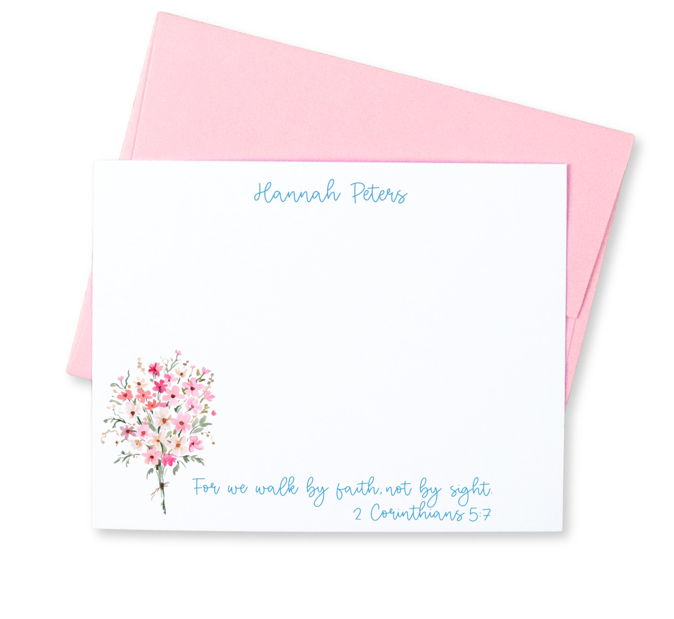 Pink Floral Christian Stationery Set - 2 Corinthians 5:7 Bible Verse - For Faith Walkers & Gift Giving