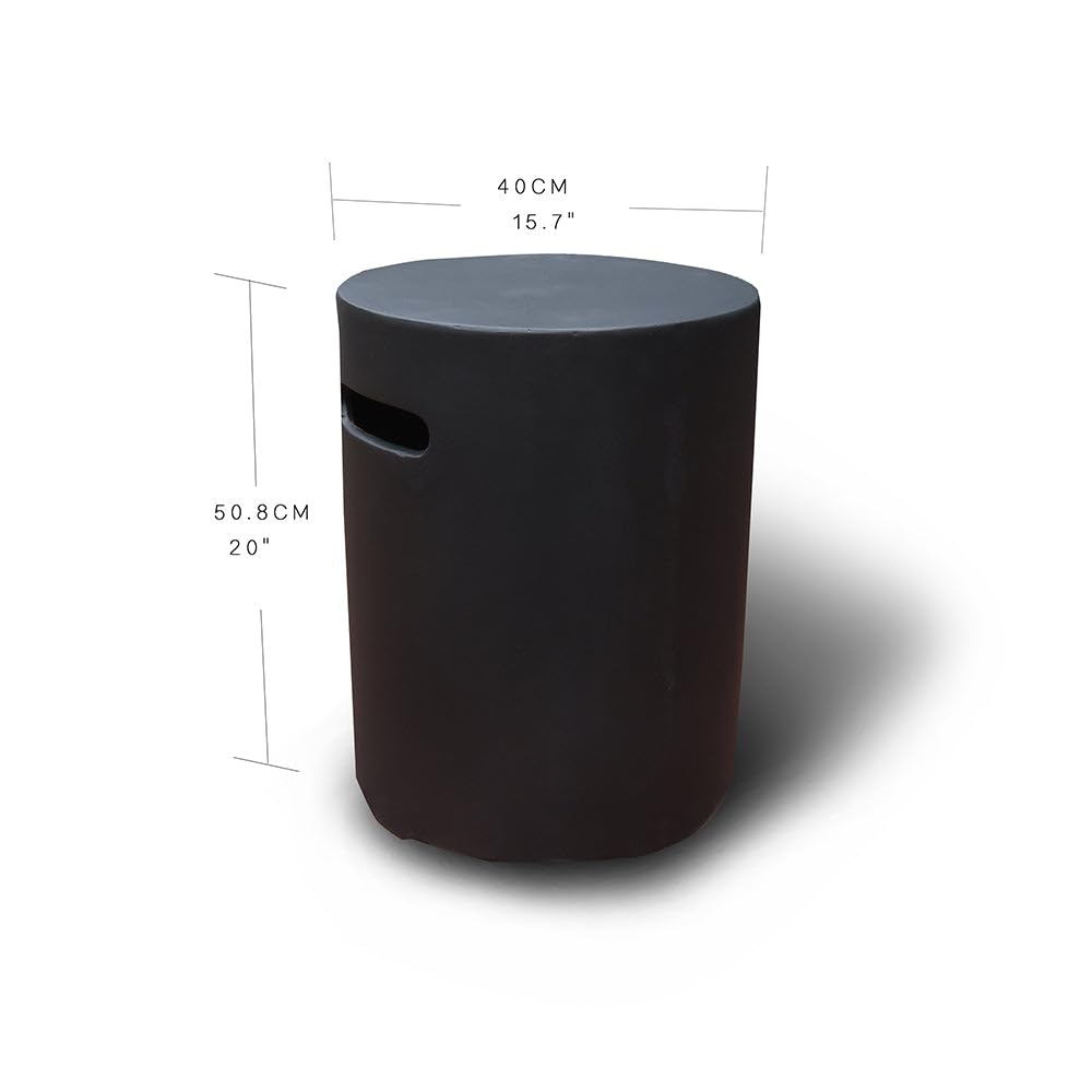 Elementi Modeno Black Propane Tank Cover - 20 Inch Round Concrete Fire Pit Accessory & Outdoor Side Table - Fits Standard 20 lb Tank - Perfect for Patio, Deck, and Backyard Hideaway