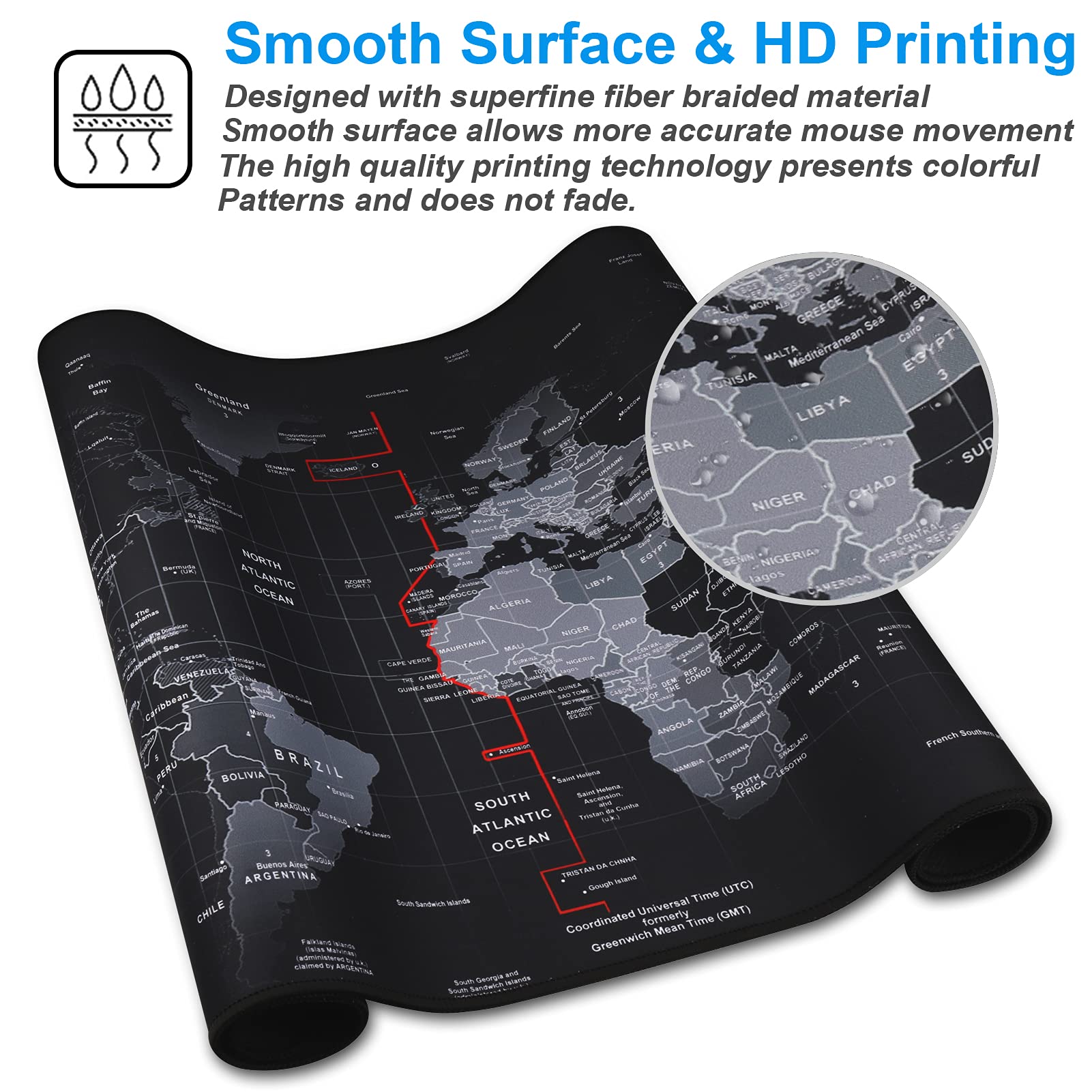 XXL Professional Large Mouse Pad - 35.4x15.7 Inches Gaming Mouse Mat with Non-Slip Rubber Base & Smooth Surface - Perfect for Office Work, PC Gaming, and Graphic Design (Map Design)