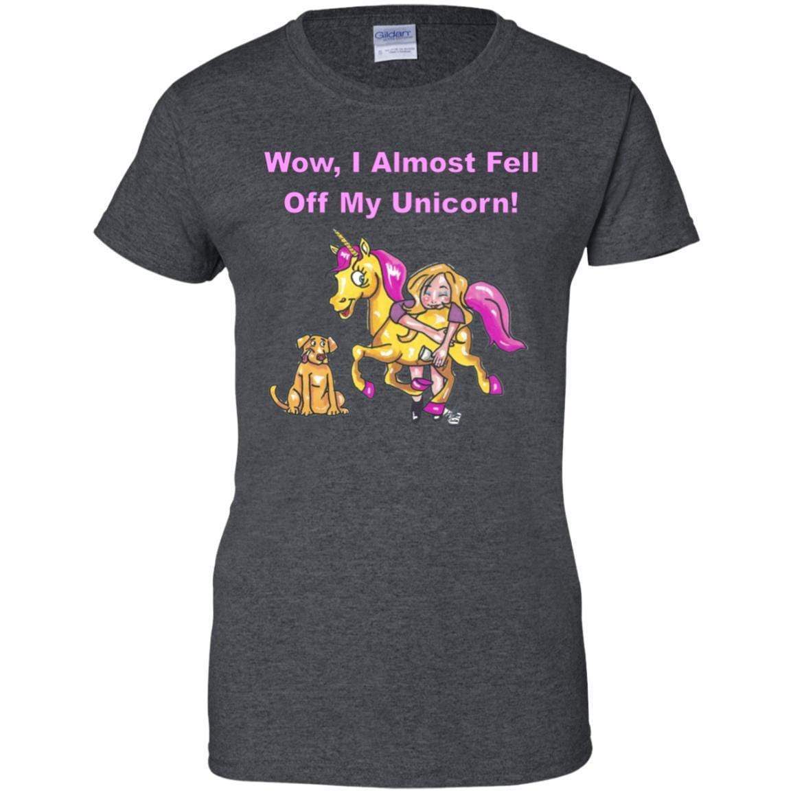Wow I Almost Fell Off My Unicorn Women's 100% Cotton T-Shirt - Funny Sarcastic Graphic Tee for Casual Wear, Girls Night Out & Unicorn Lovers