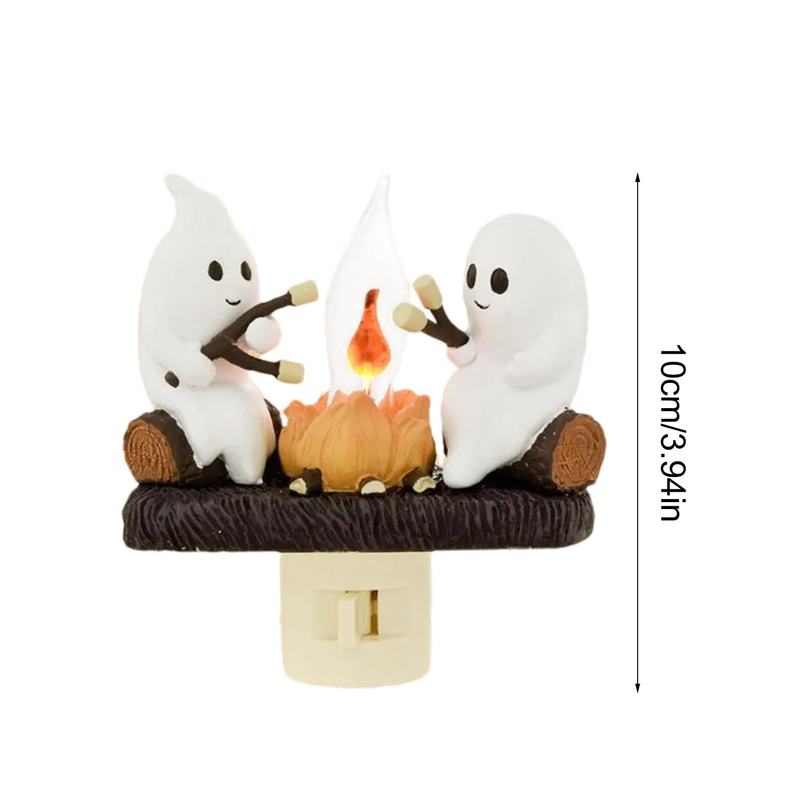 Ghost Bonfire Night Light - LED Halloween Lamp with 2 Ghosts Roasting Marshmallows, Flickering Campfire Effect, Plug-in Decor for Spooky Home & Party Use | Perfect for Halloween Decorations, Bedroom Nightlight, and Themed Parties