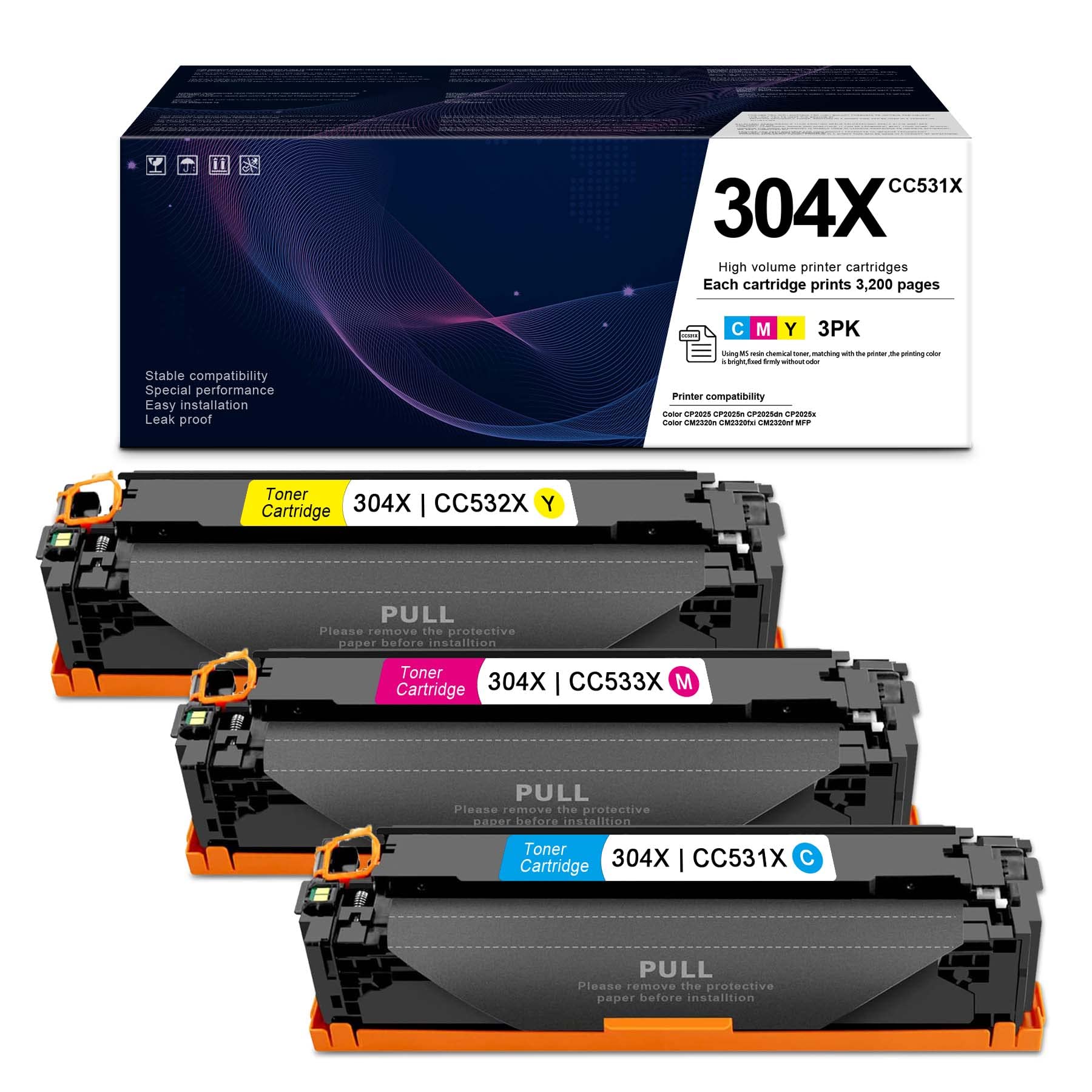 SAOUOT 3-Pack Compatible 304X CC531X CC533X CC532X Toner Cartridges - Replacement for HP Color CP2025/CP2025n/CP2025dn/CP2025x & CM2320 Series Printers - High Yield Printing for Office & Home Use