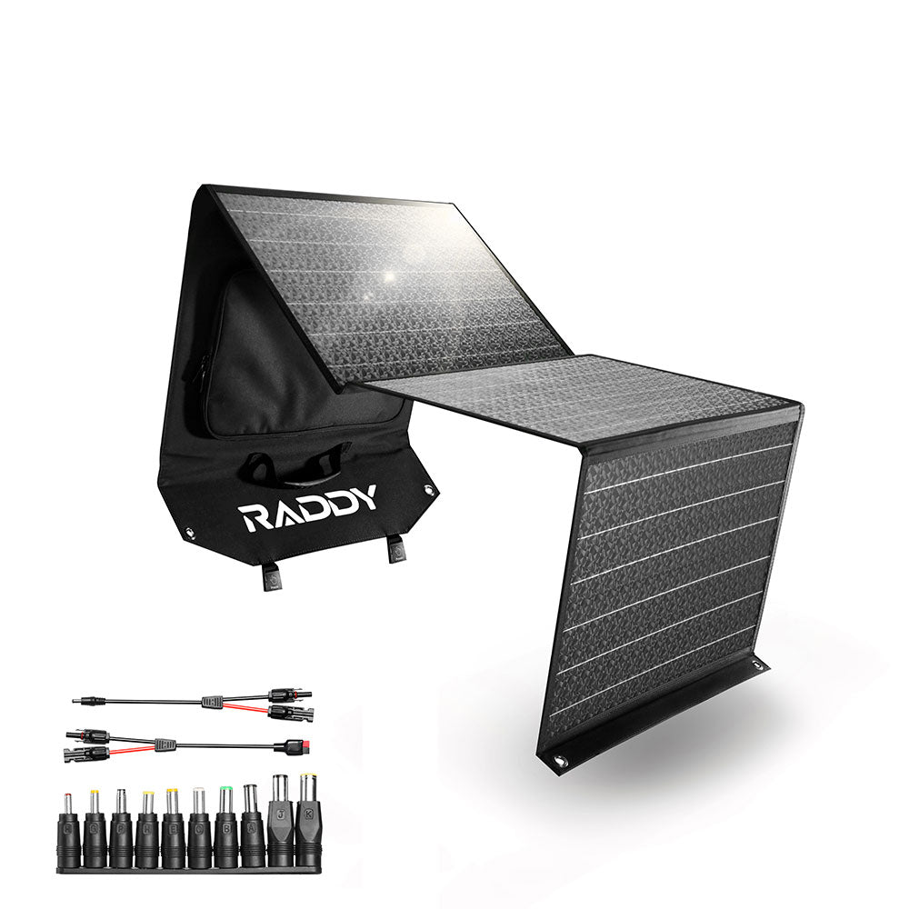 Raddy SP120 120W Foldable Solar Panel with DC/USB/QC3.0/Type C Outputs - Portable Solar Charger for Camping, Hiking, RV & Emergency Power Supply