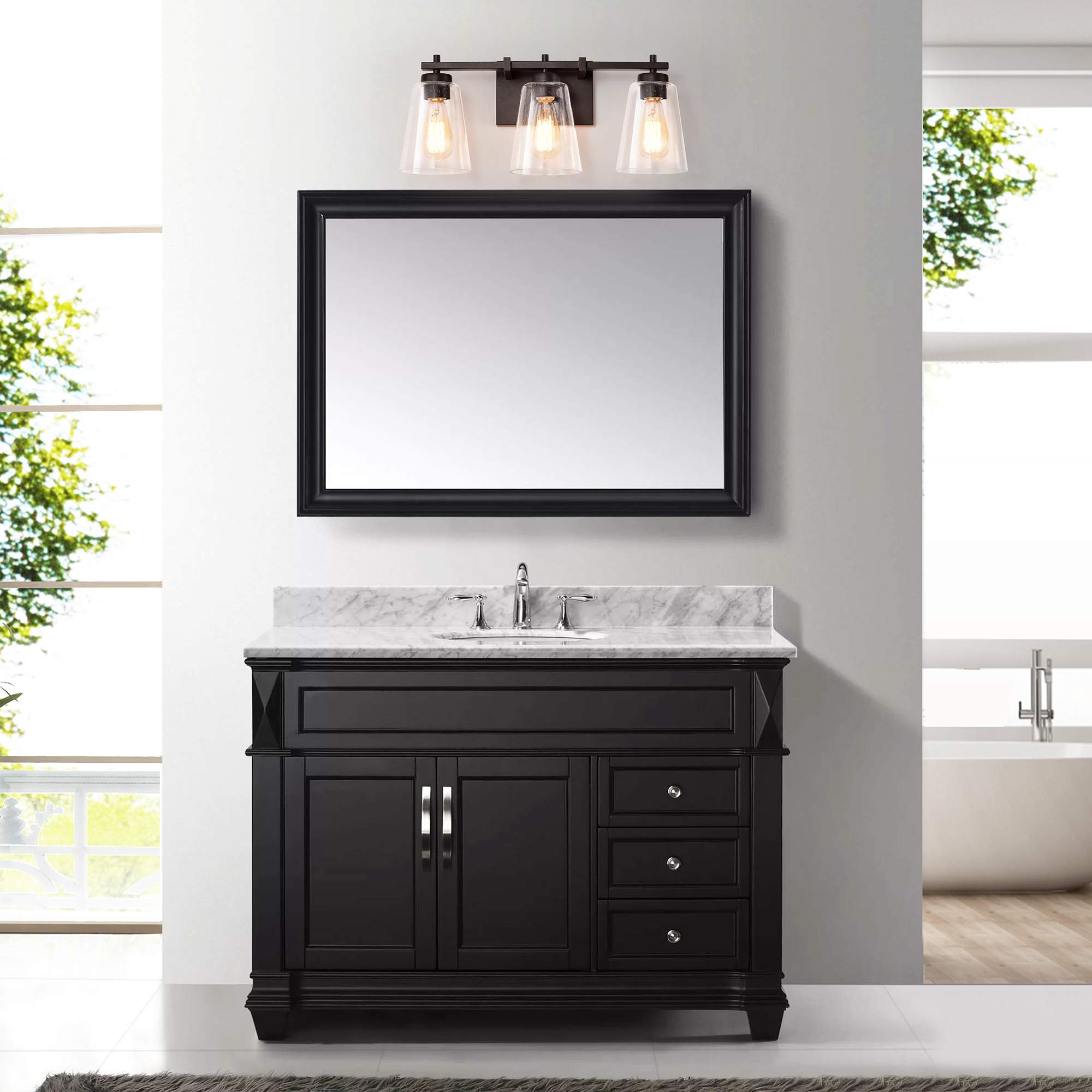 Industrial 3-Light Bathroom Vanity Light Fixture with Clear Seeded Glass Shade - Oil Rubbed Bronze Finish for Modern Farmhouse & Rustic Bathroom Decor
