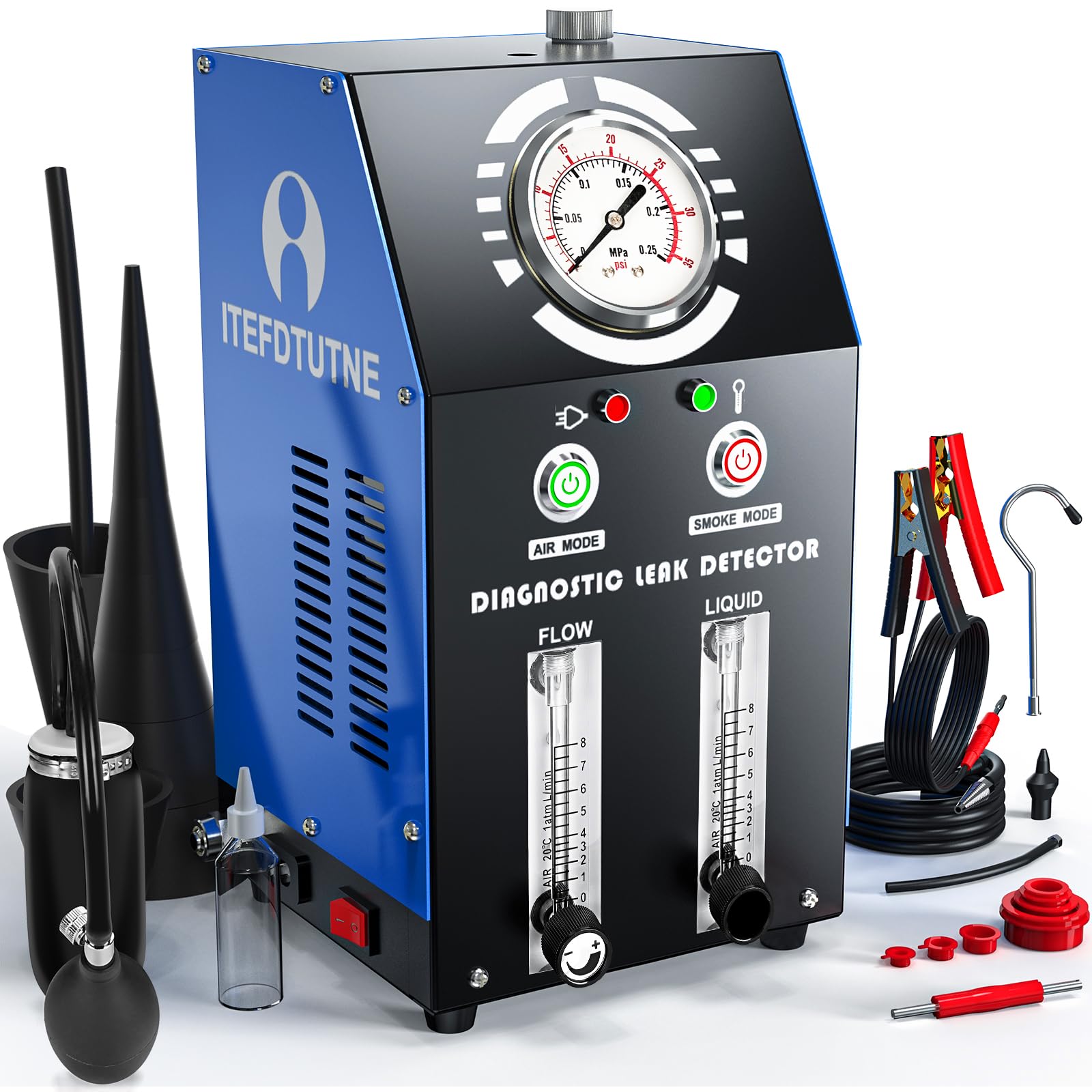 **Evap Smoke Machine Leak Tester - Automotive Smoke Detector with Built-in Air Pump & Pressure Gauge, Dual Mode Fuel Pipe Leak Detector for 12V Vehicles - Adjustable Flow Meter for Car, Truck & Motorcycle Repair**    *(Use Cases: Ideal for mechanics, auto repair shops, and DIY enthusiasts to detect fuel system leaks, EVAP system testing, and diagnosing vacuum leaks in cars, trucks, and motorcycles.)*